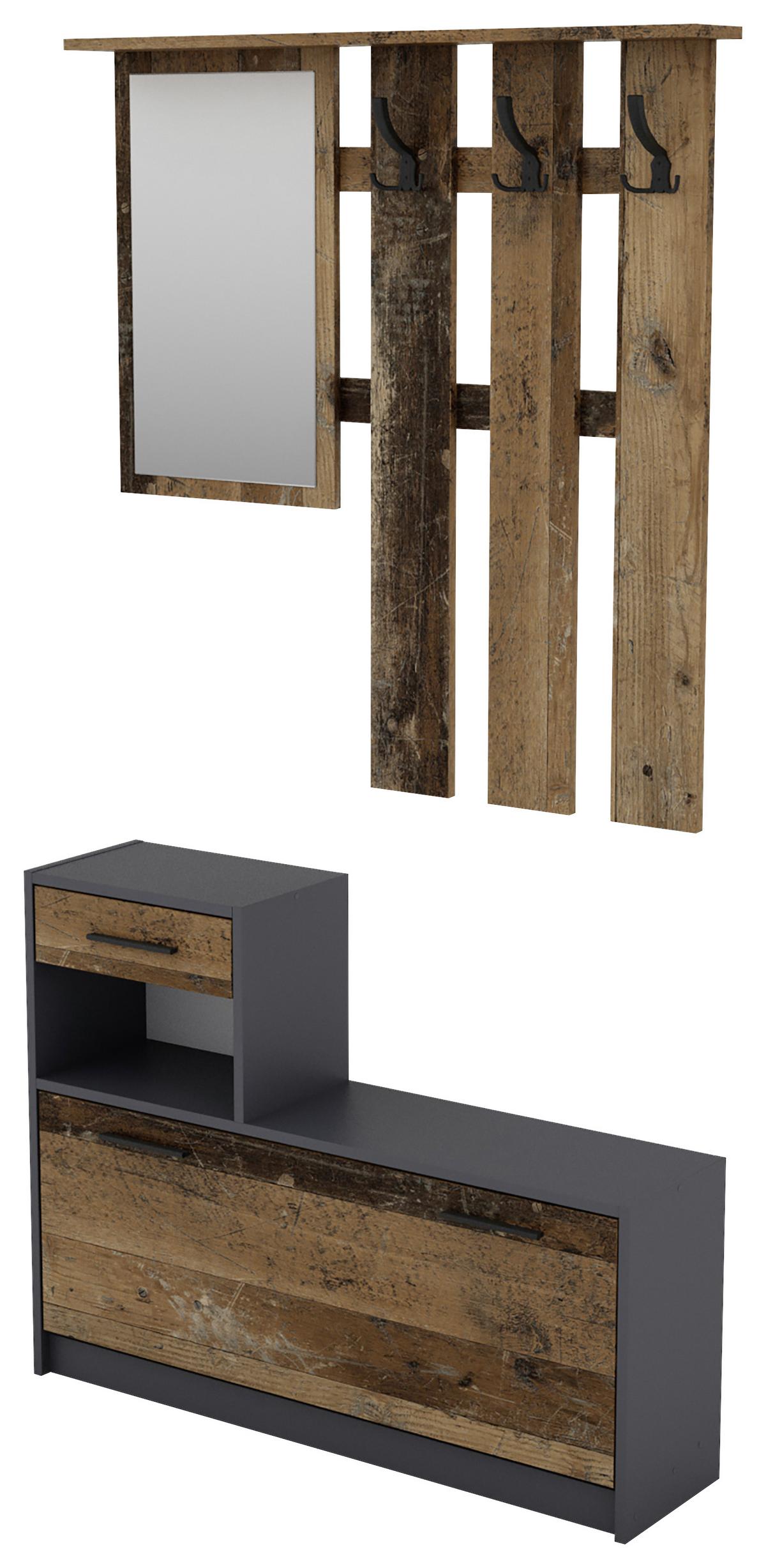 Garderobe Tamina B: 97cm Anthrazit - Anthrazit/Dunkelbraun, MODERN, Glas/Holzwerkstoff (97/190/25cm) - MID.YOU