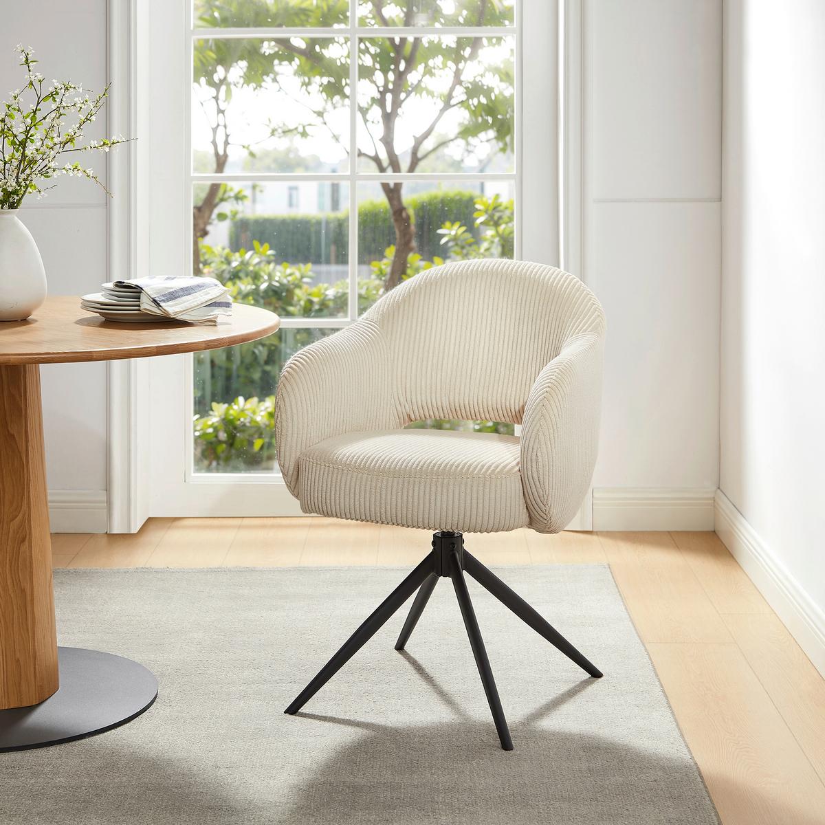 Armlehnstuhl Cord Beige B: 58cm - Beige/Schwarz, MODERN, Textil/Metall (58/84/60cm) - Livetastic