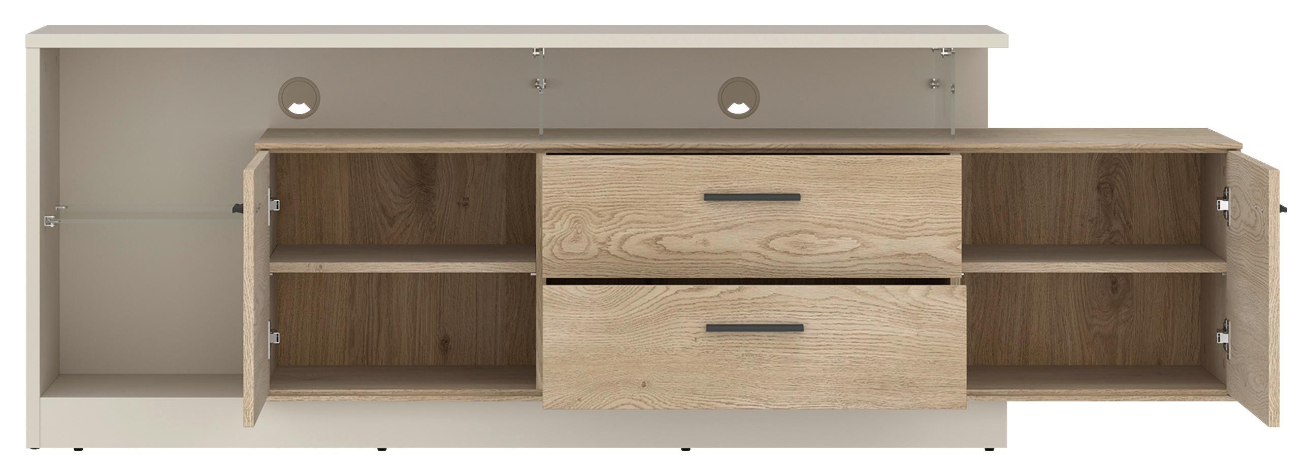 Tv-element, B: 191,5 Cm Eichefarben/kaschmir - Kaschmir/Eichefarben, MODERN, Glas/Holzwerkstoff (191,5/65,5/39,9cm)