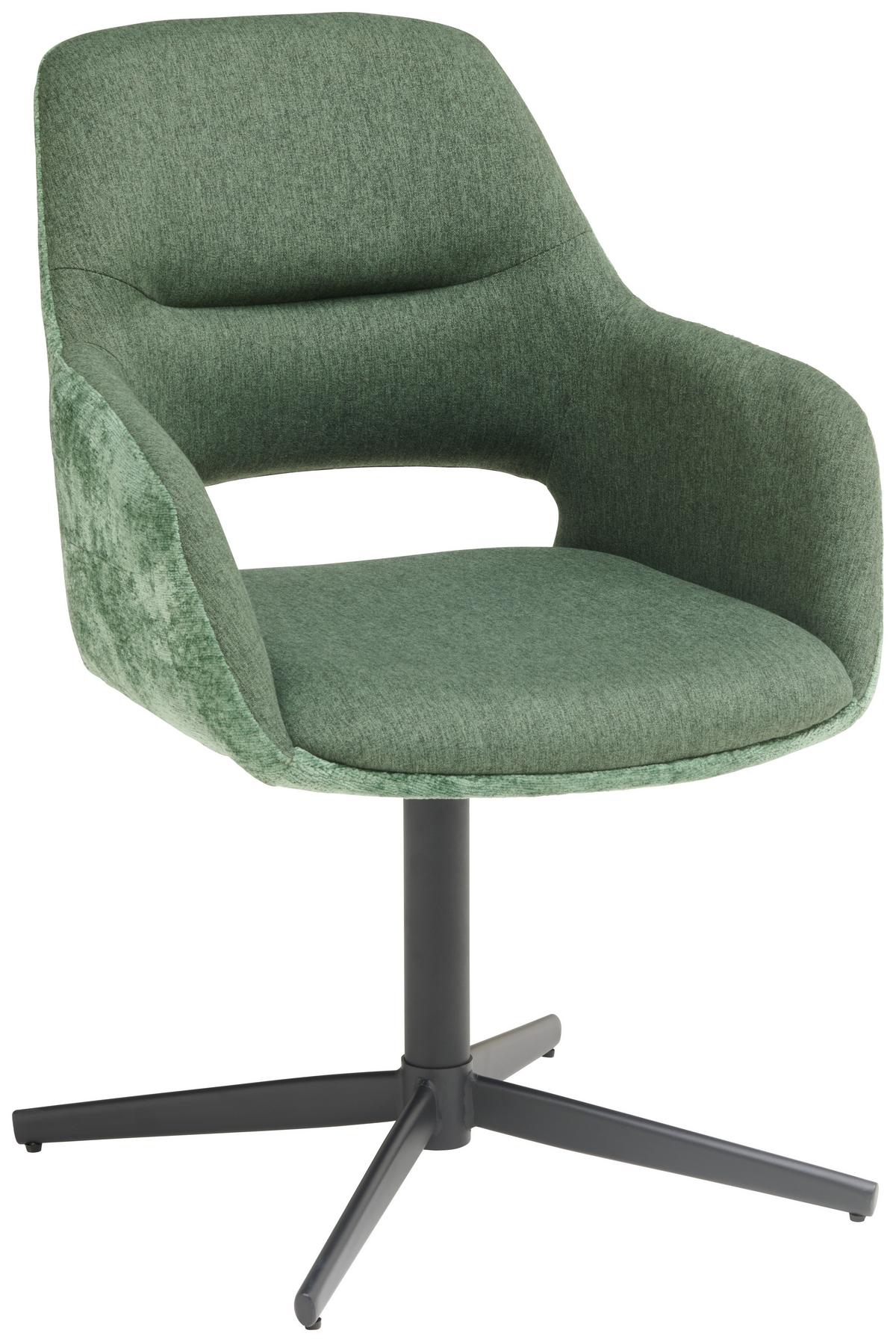 Armlehnstuhl Kaan Chenille Grün, B: 61 Cm - Schwarz/Grün, KONVENTIONELL, Textil/Metall (61/85/63cm) - MID.YOU