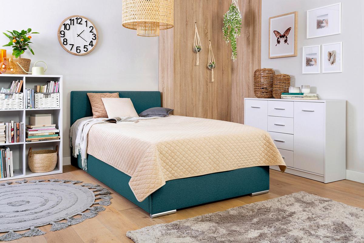 Polsterbett Cosi 120 - Chromfarben/Petrol, KONVENTIONELL, Holz/Textil (120/200cm)