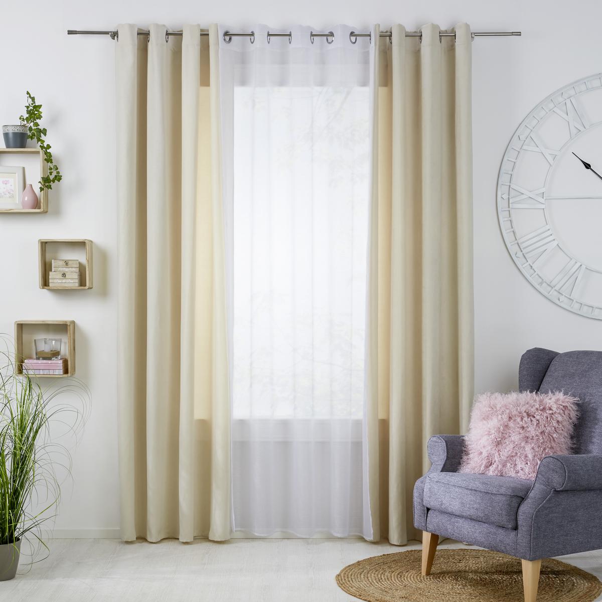 ZÁVĚS S OČKY Velours, 140/245cm, písková - pískové barvy, Moderní, textil (140/245cm) - Modern Living