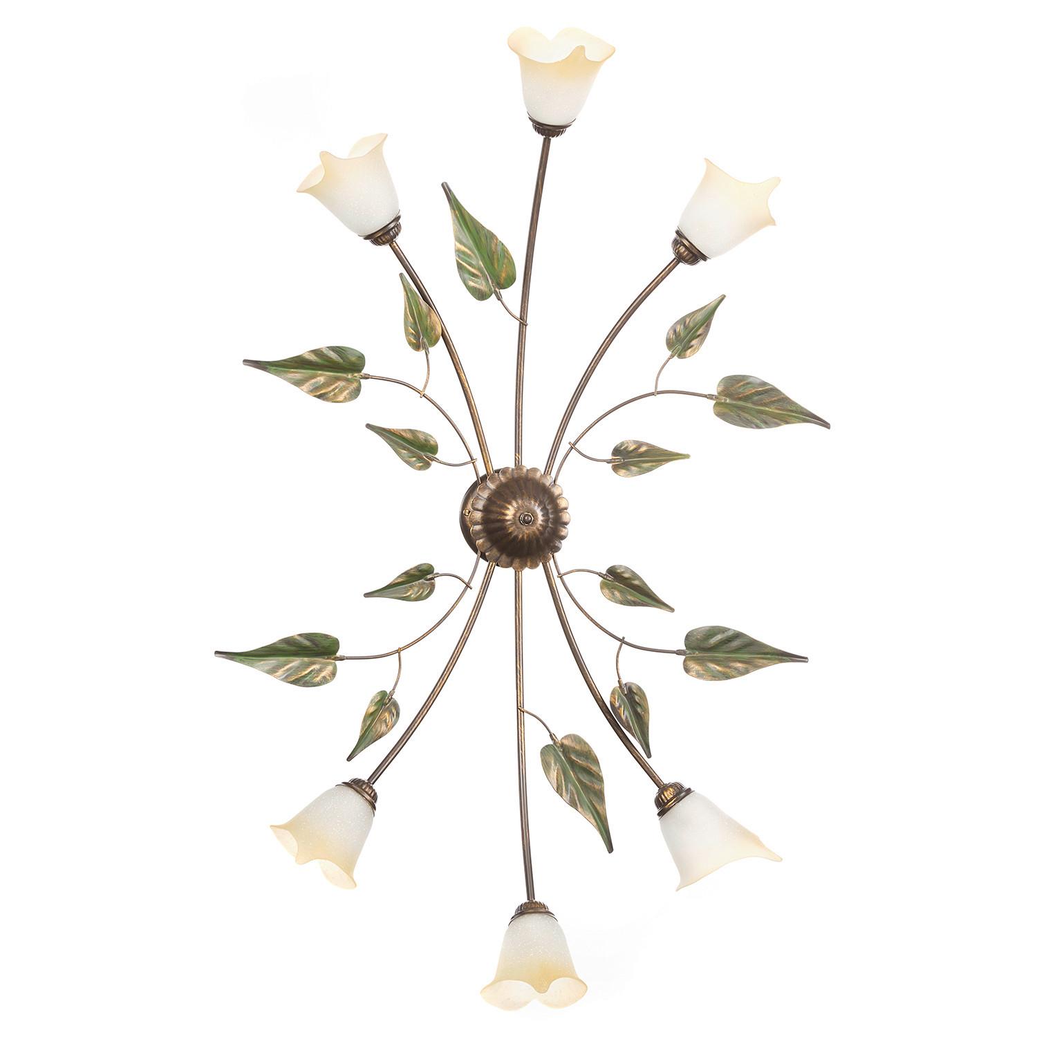 Deckenleuchte 4620/Ov6 - Bronzefarben/Olivgrün, Natur, Glas/Metall (65/40/125cm)