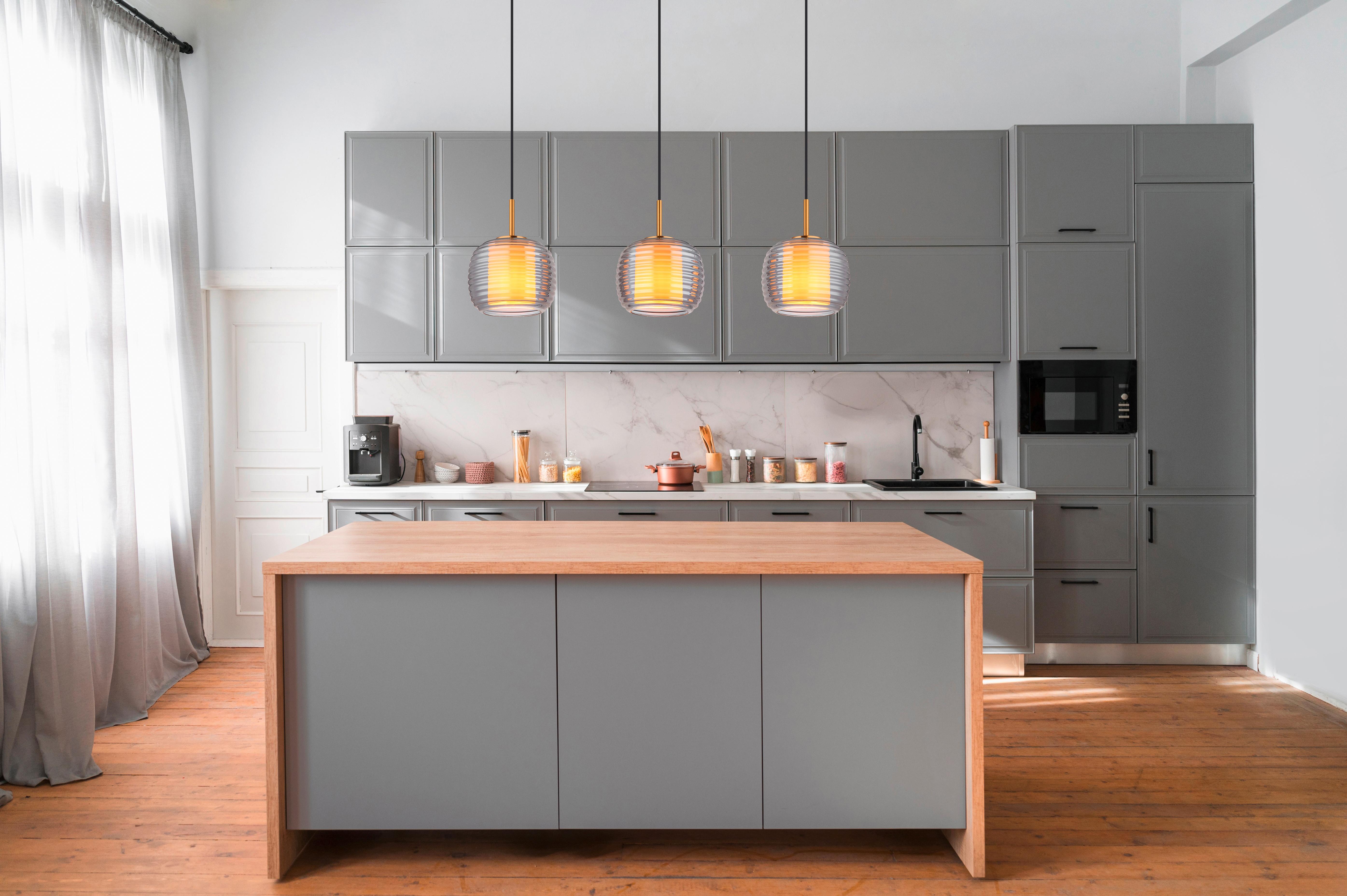 Hängeleuchte 16049-3h - Messingfarben/Schwarz, KONVENTIONELL, Glas/Kunststoff (91/21/150cm) - Globo