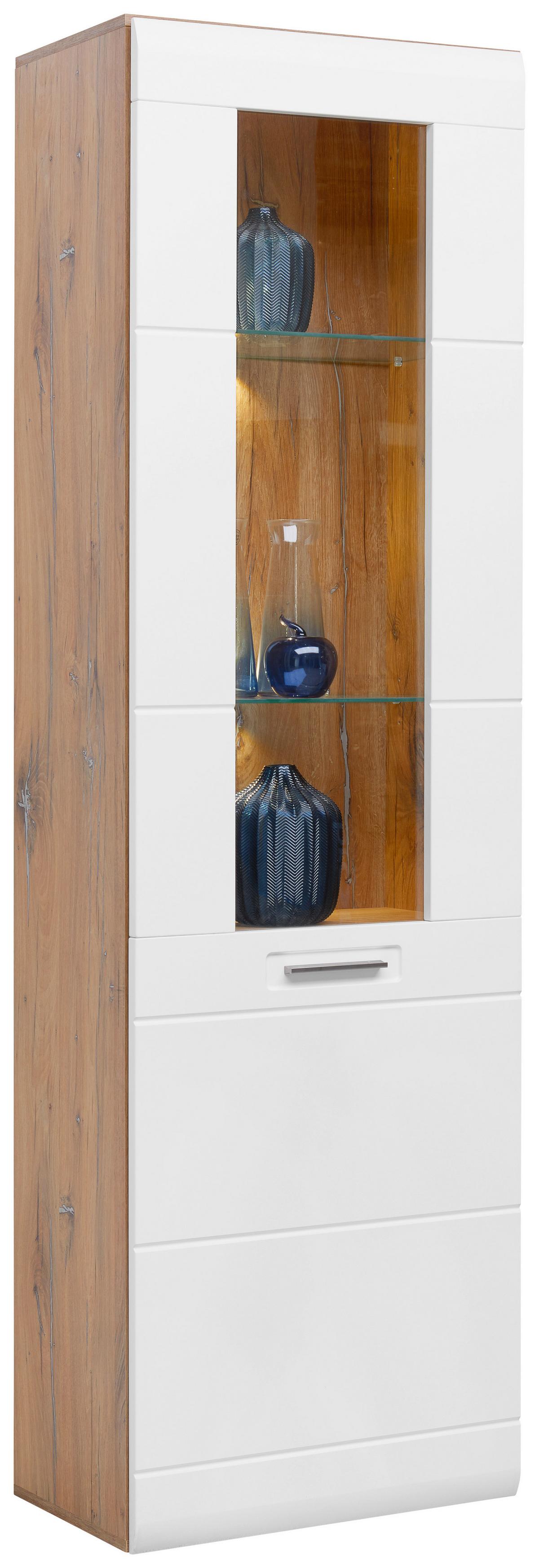 Wohnkombination 4--Teilig. Auris, Weiß/Eiche Dekor - Eichefarben/Weiß, MODERN, Glas/Holzwerkstoff (318,2/204,2/49,6cm) - Luca Bessoni