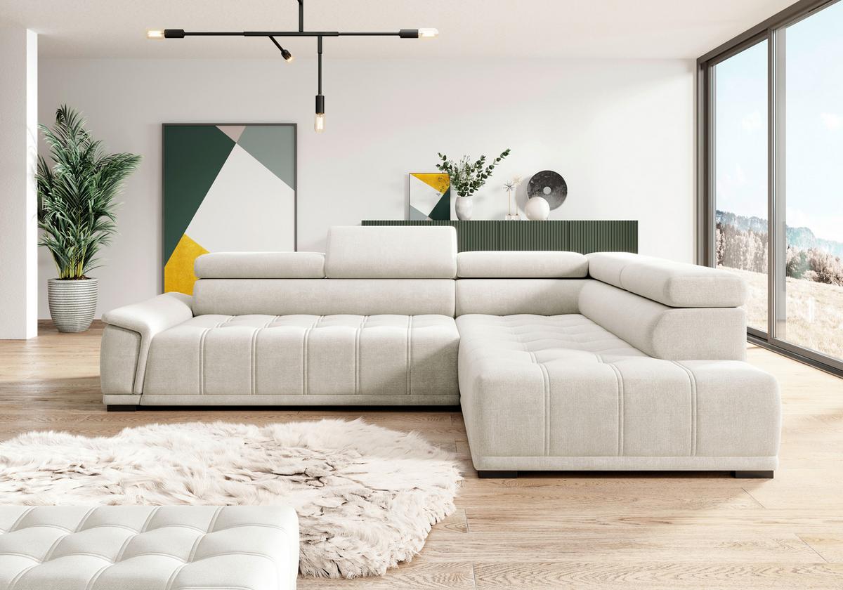 Rohová sedačka GRINALDI, pravá, piesková - čierna/piesková, Modern, textil/plast (283/106cm) - Premium Living