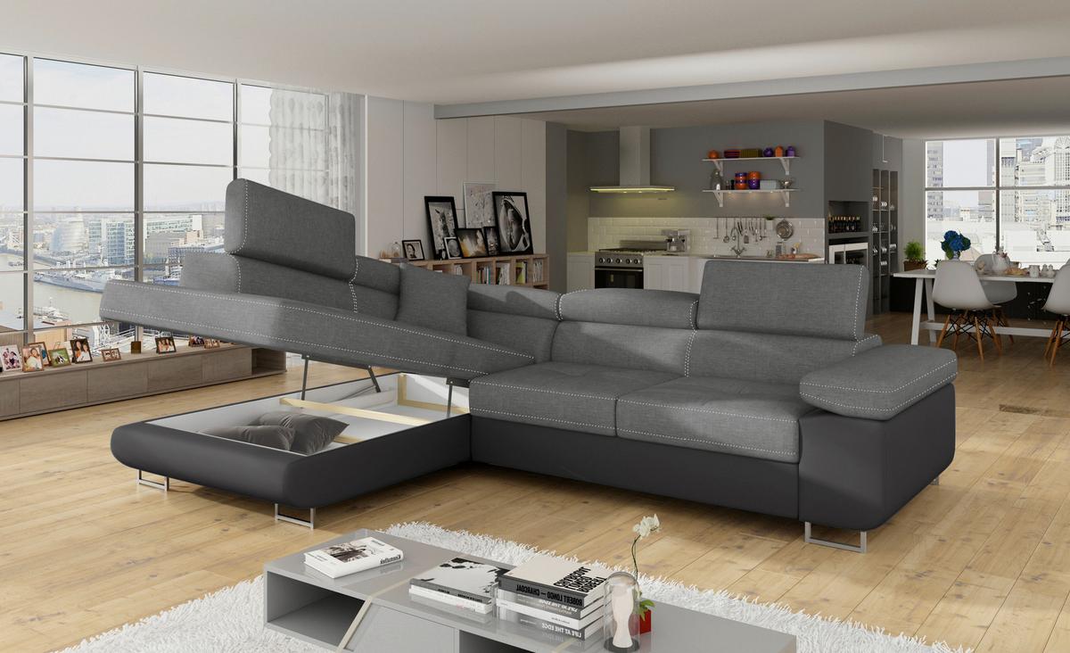 Ecksofa Anton Grau/schwarz S:272x203cm - Chromfarben/Schwarz, Design, Textil (272/203cm) - MID.YOU