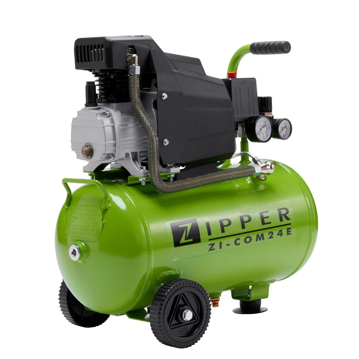 Druckluftkompressor Zi-com24e 8 Bar 1100 W Mit Rollen - Schwarz/Grün, MODERN, Kunststoff/Metall - Zipper