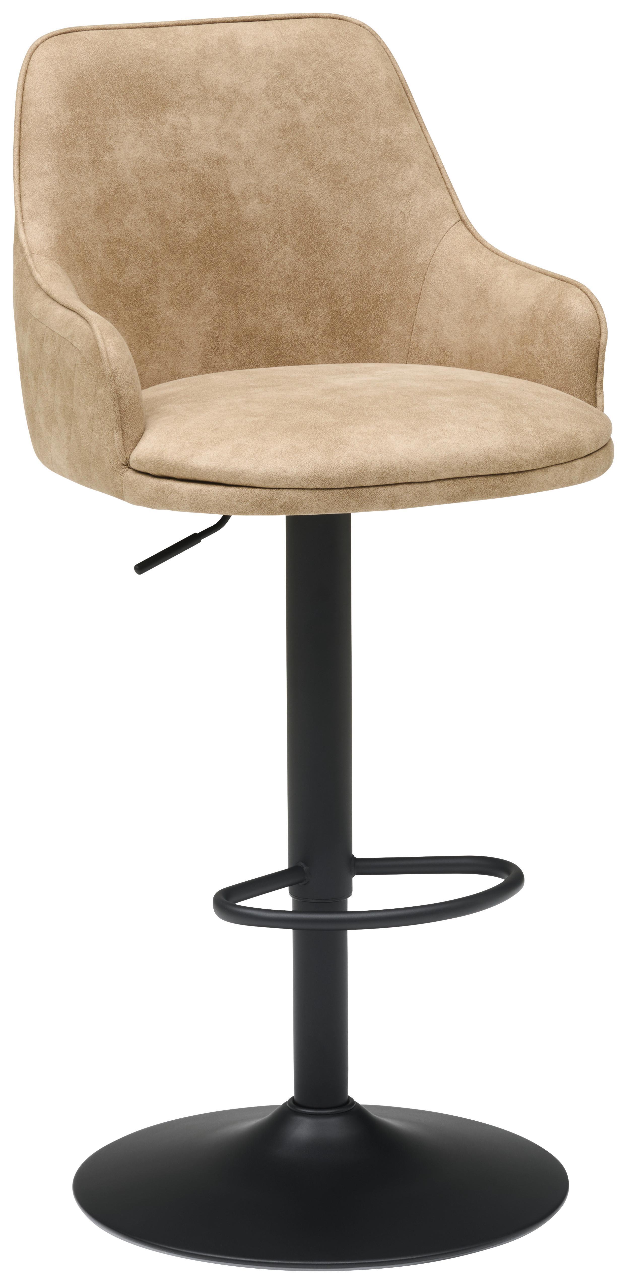 Barhocker höhenverstellbar mit Lehne Weda Webstoff Beige - Beige/Schwarz, KONVENTIONELL, Textil/Metall (50/90-111/51cm) - MID.YOU