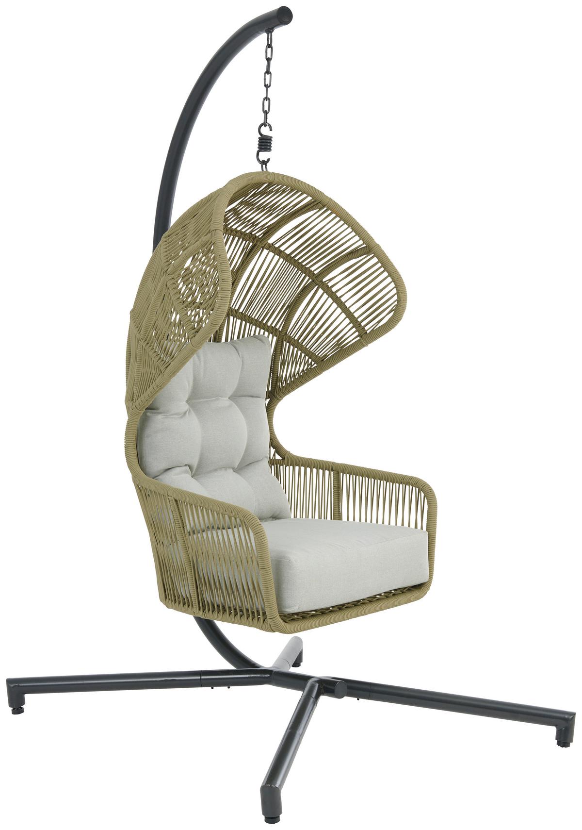 Hängesessel mit Gestell Paris Mit Sitz- und Rückenkissen - Beige/Limette, MODERN, Kunststoff/Textil (110/198/117cm) - Beldano