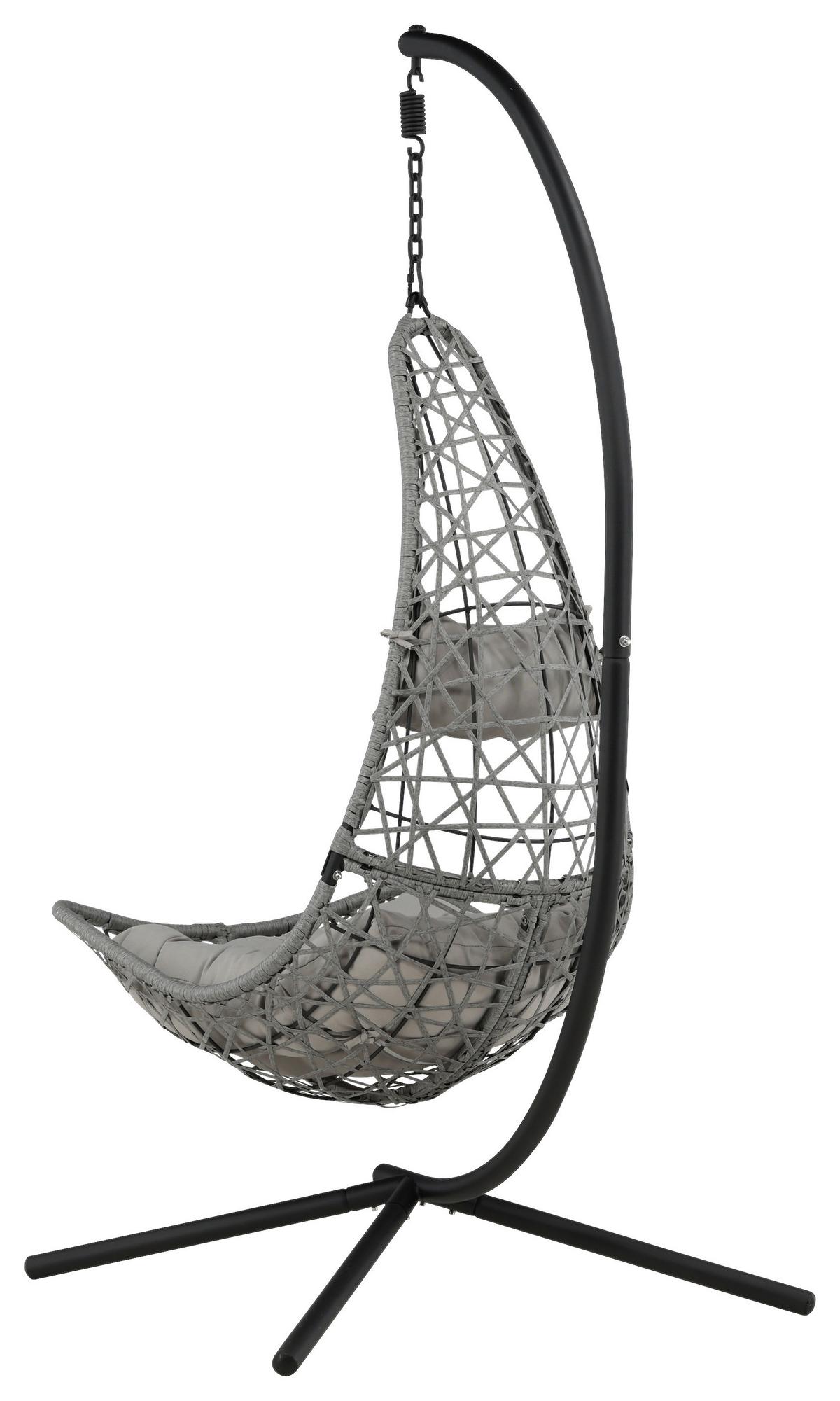 Hängesessel +gestell Edinburgh Mit Sitz- und Rückenkissen - Schwarz/Grau, KONVENTIONELL, Kunststoff (132/205/130cm) - Gardenson
