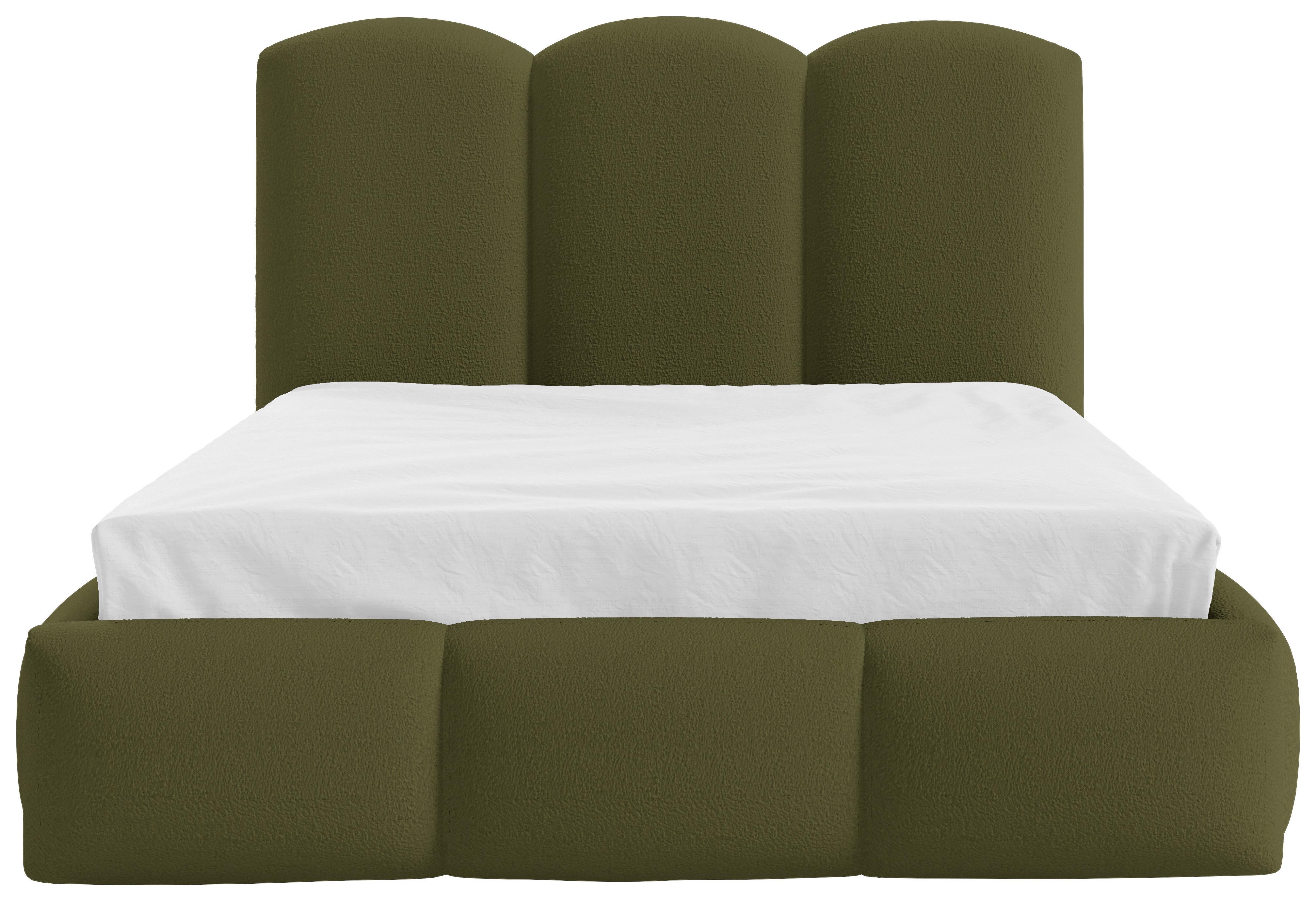 Polsterbett Bero Boucle Olivgrün, Lf:140x200cm - Buchefarben/Schwarz, Trend, Holz/Textil (140/200cm)