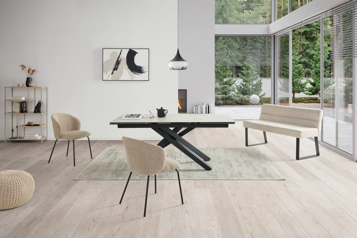 Sitzbank Kea Mit Lehne Beige, B: 140 Cm - Beige/Schwarz, KONVENTIONELL, Textil/Metall (140/83/61cm) - MID.YOU