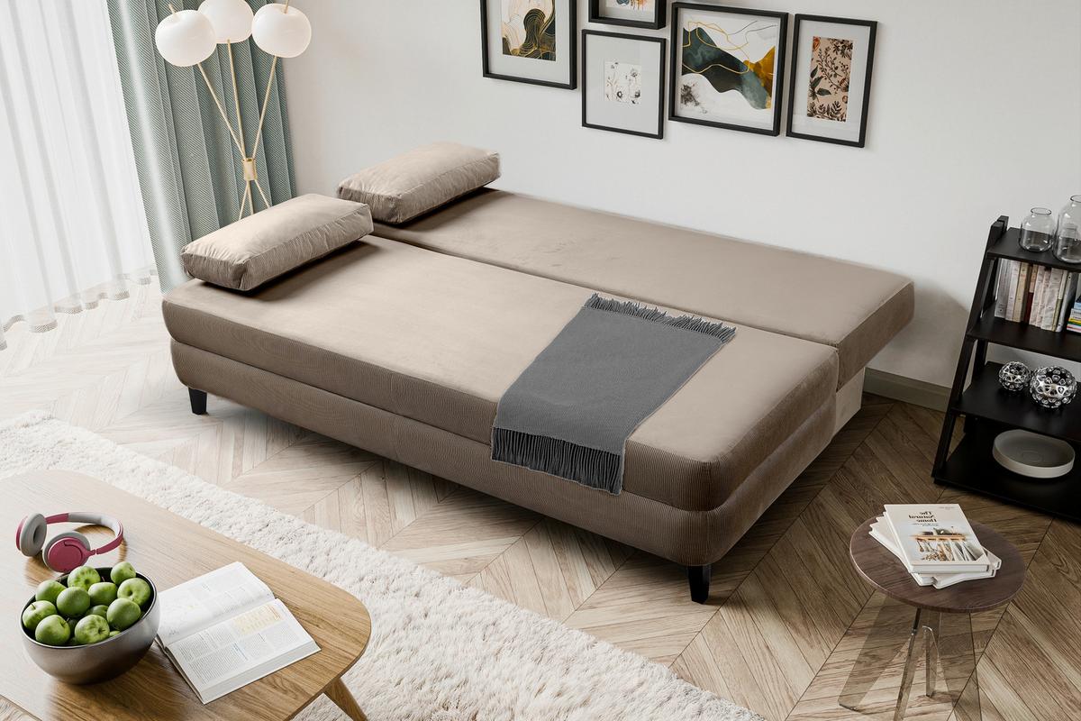Schlafsofa Sorto Beigebraun B: 200cm - Beigebraun/Schwarz, Basics, Holz/Textil (200/91/100cm) - MID.YOU