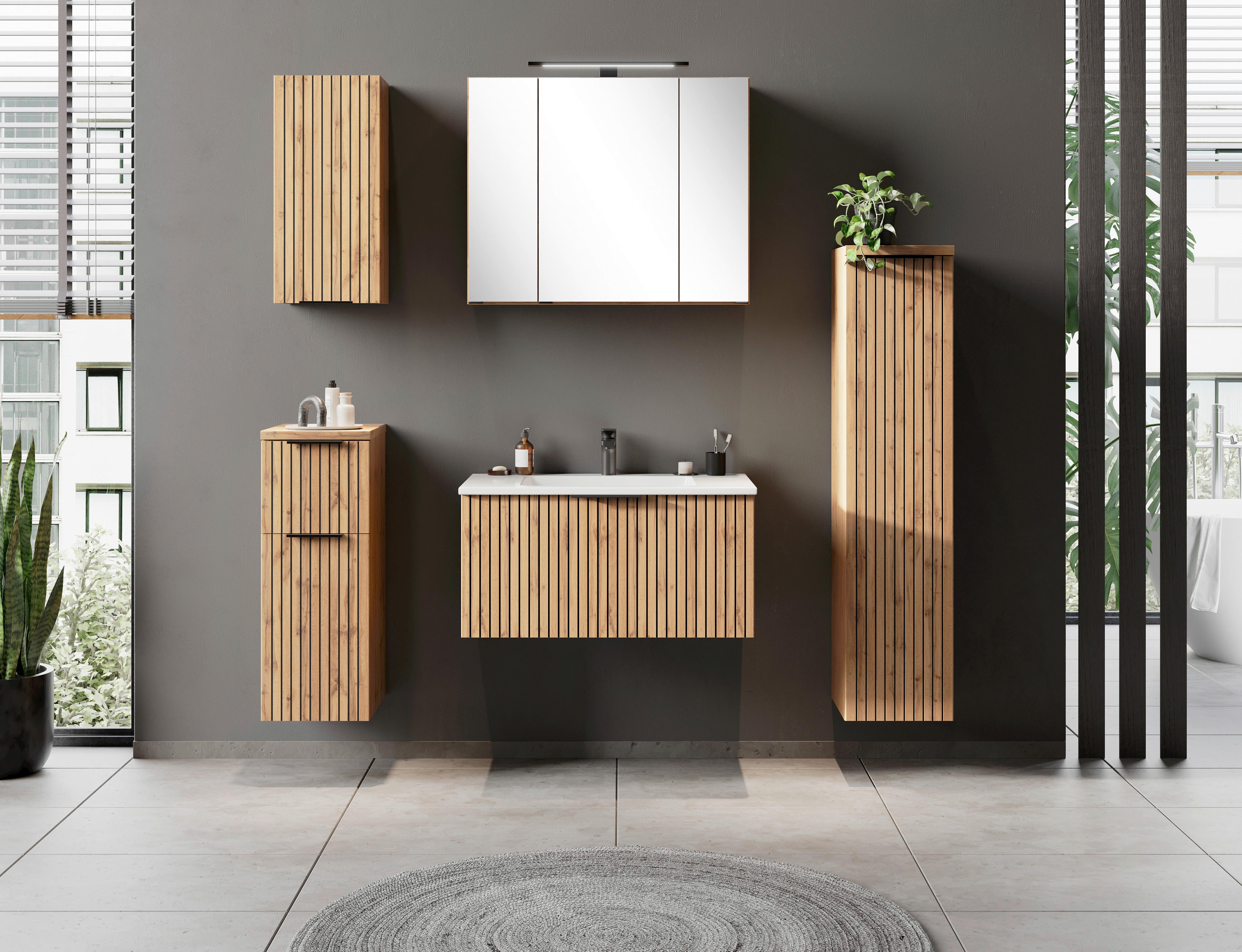 Midischrank Chester B: 30 cm Eiche Wotan Dekor/Schwarz - Eiche Wotan/Schwarz, MODERN, Holzwerkstoff (30/130/35cm) - Held