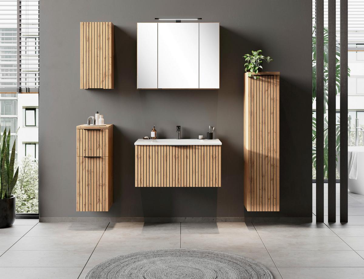 Midischrank Chester B: 30 Cm Eiche Wotan Dekor/schwarz - Eiche Wotan/Schwarz, MODERN, Holzwerkstoff (30/130/35cm) - Held