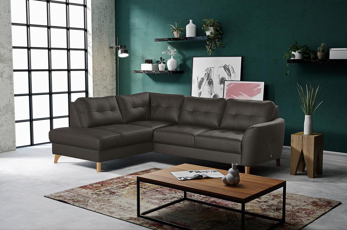 Ecksofa Nordic Dunkelbraun S: 190x236 cm - Dunkelbraun/Buchefarben, Design, Leder/Textil (190/236cm) - Livetastic