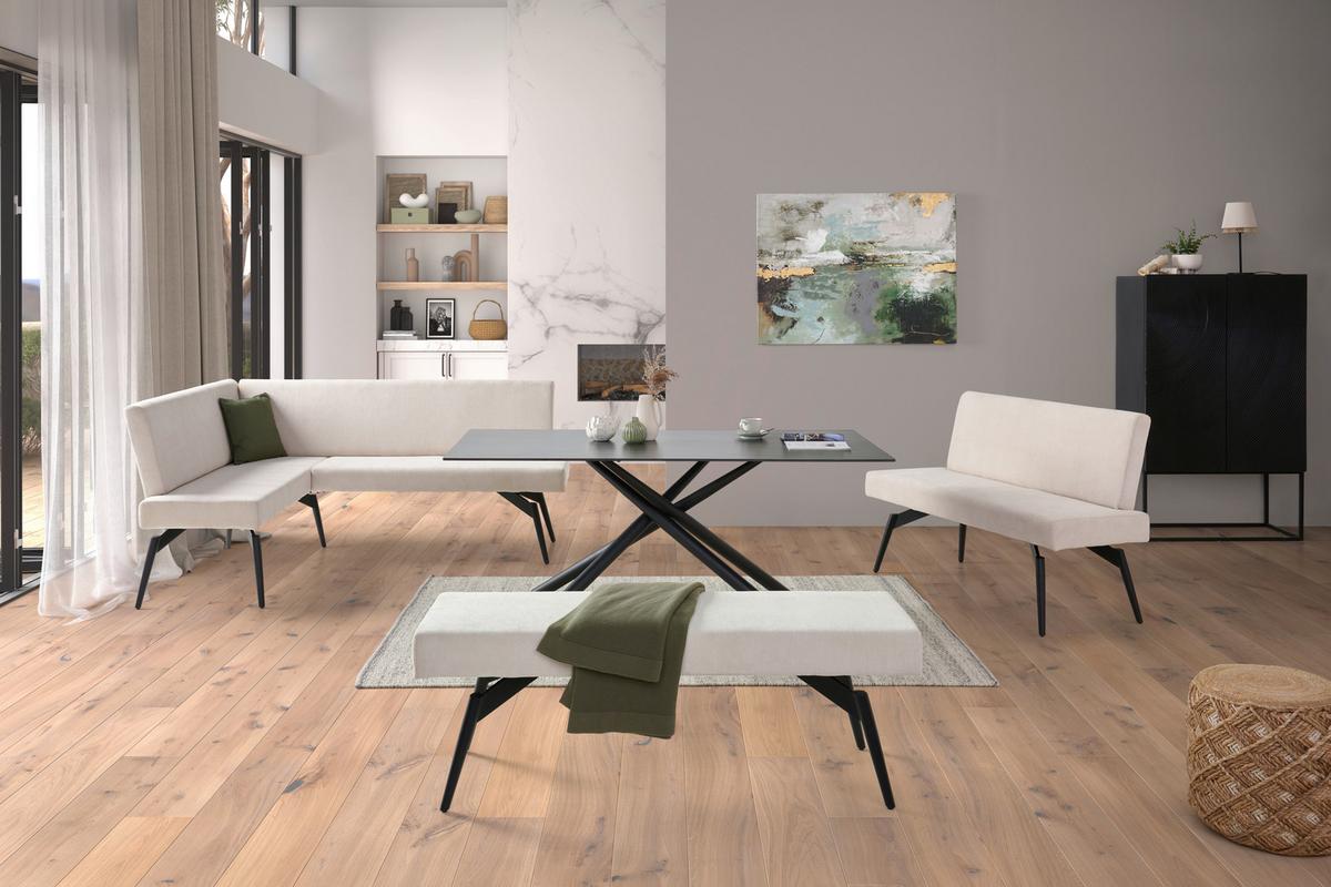 Sitzbank Tinos ohne Lehne Beige, B: 140 cm - Beige/Schwarz, KONVENTIONELL, Textil/Metall (140/49/47cm) - MID.YOU