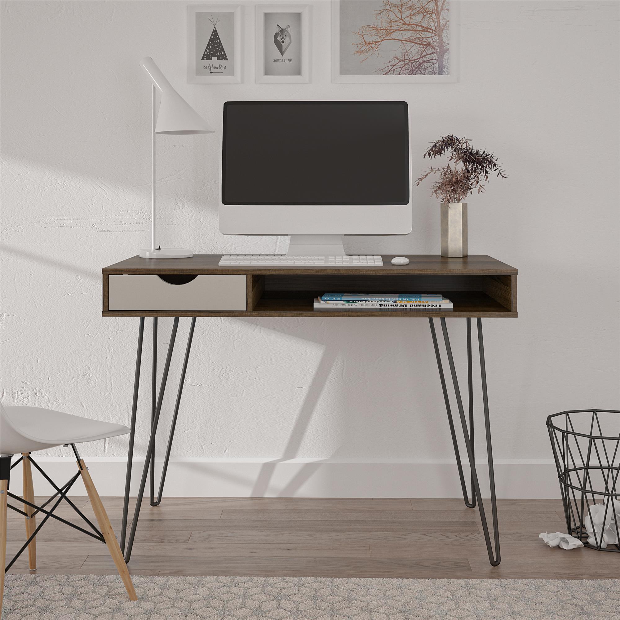Schreibtisch Concord Grau, Eichefarben 104 cm - Eichefarben/Eiche grau, Design, Holzwerkstoff/Metall (104/77/49cm) - MID.YOU