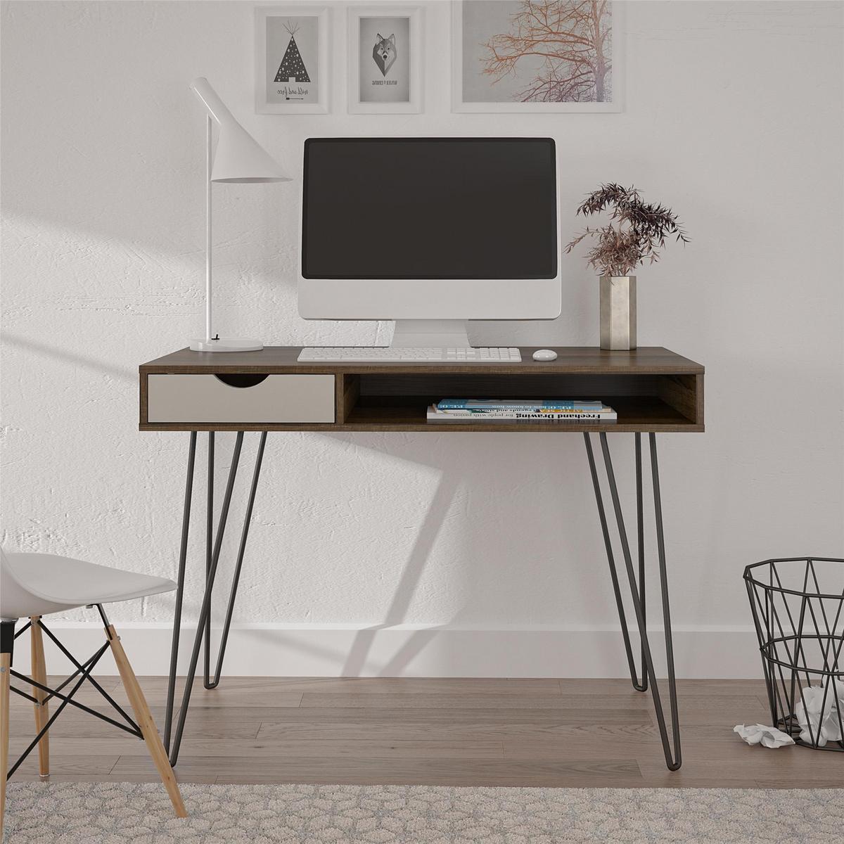 Schreibtisch Concord Grau, Eichefarben 104 cm - Eichefarben/Eiche grau, Design, Holzwerkstoff/Metall (104/77/49cm) - MID.YOU