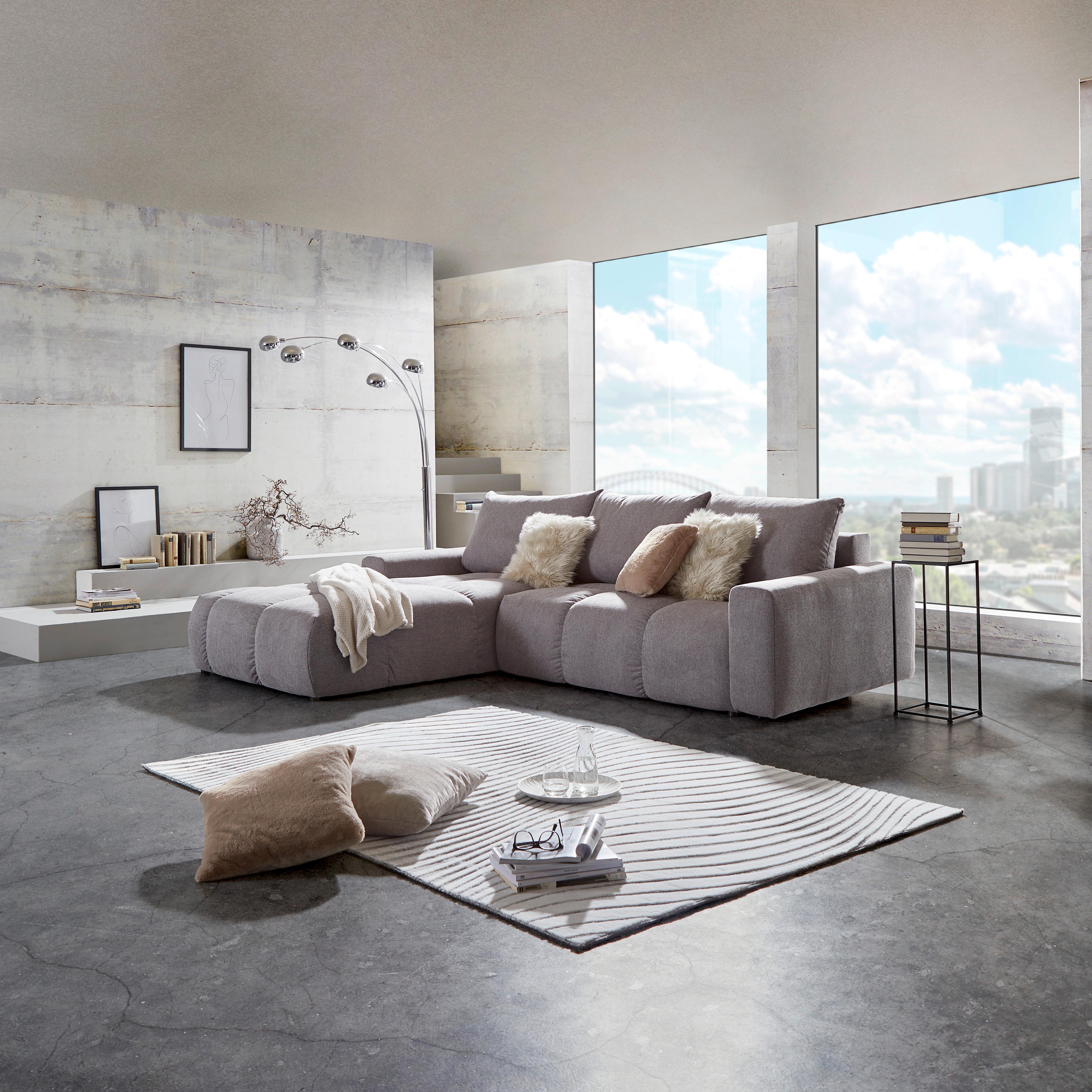 Ecksofa Atlantic Mit Schlafftunktion und Bettkasten - Schwarz/Grau, Design, Textil (214/305cm) - Luca Bessoni