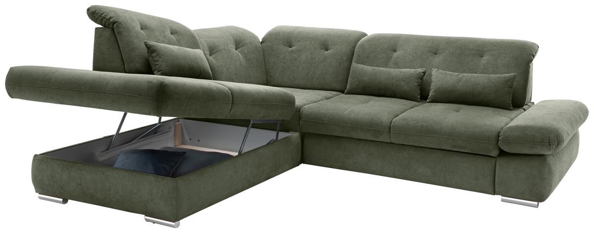 Ecksofa Dalida Dunkelgrün S: 254x280cm - Chromfarben/Dunkelgrün, MODERN, Textil (254/280cm) - Livetastic