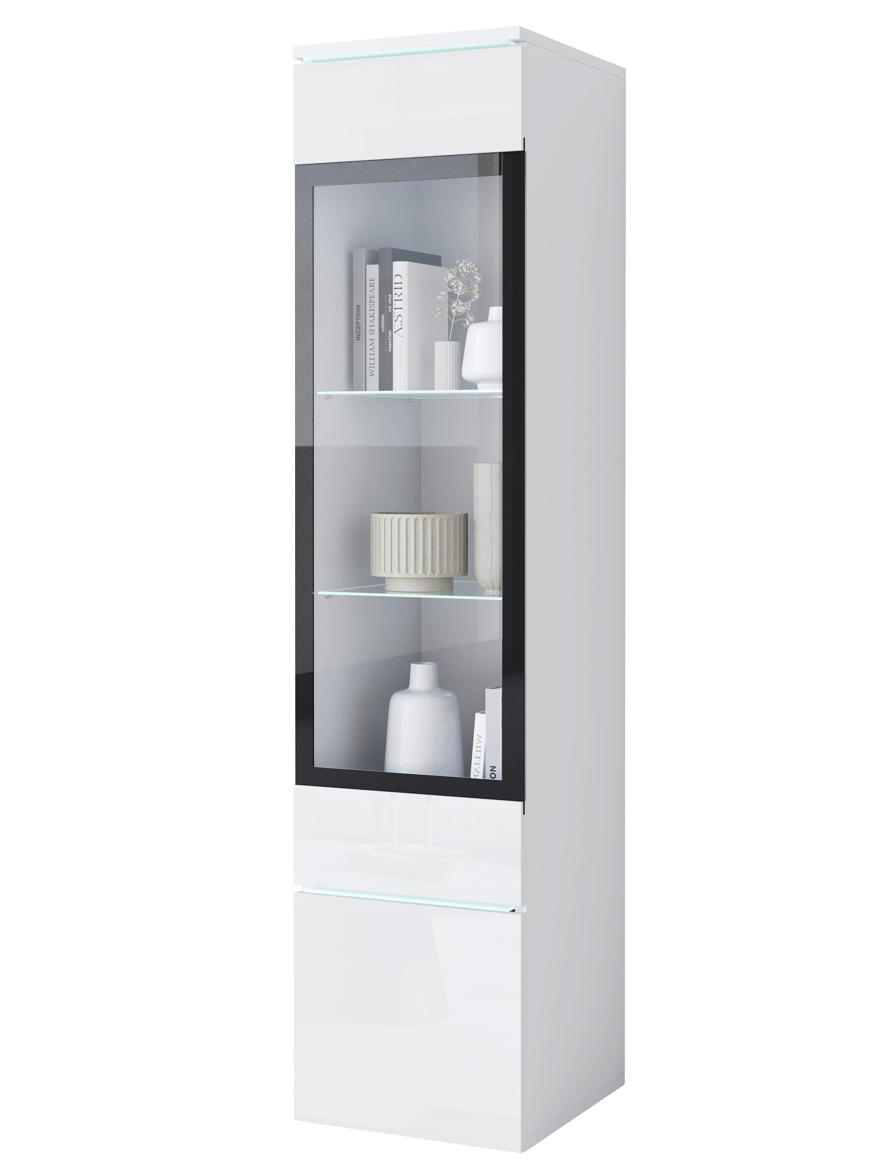 Vitrine Vera Weiß/weiß Hg B: 30cm - Weiß Hochglanz/Weiß, Design, Glas/Holzwerkstoff (30/130/33cm) - Livetastic