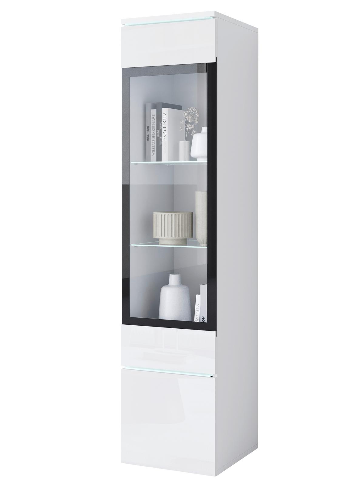 Vitrine Vera Weiß/weiß Hg B: 30cm - Weiß Hochglanz/Weiß, Design, Glas/Holzwerkstoff (30/130/33cm) - Livetastic