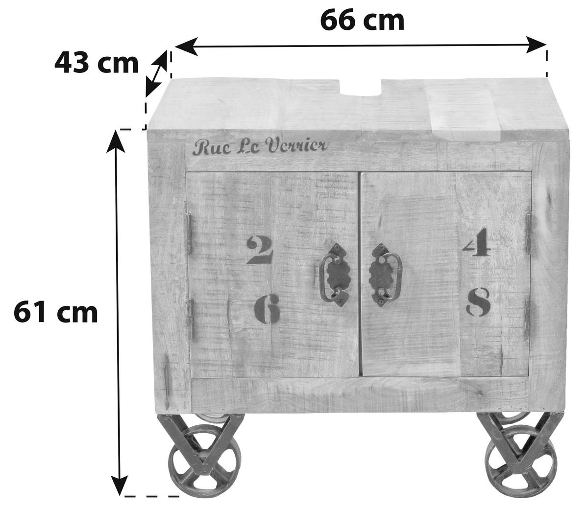 Unterschrank Echtholz Brion B: 66 Cm, Mangoholz - Schwarz/Naturfarben, Basics, Holz (66/61/43cm) - MID.YOU