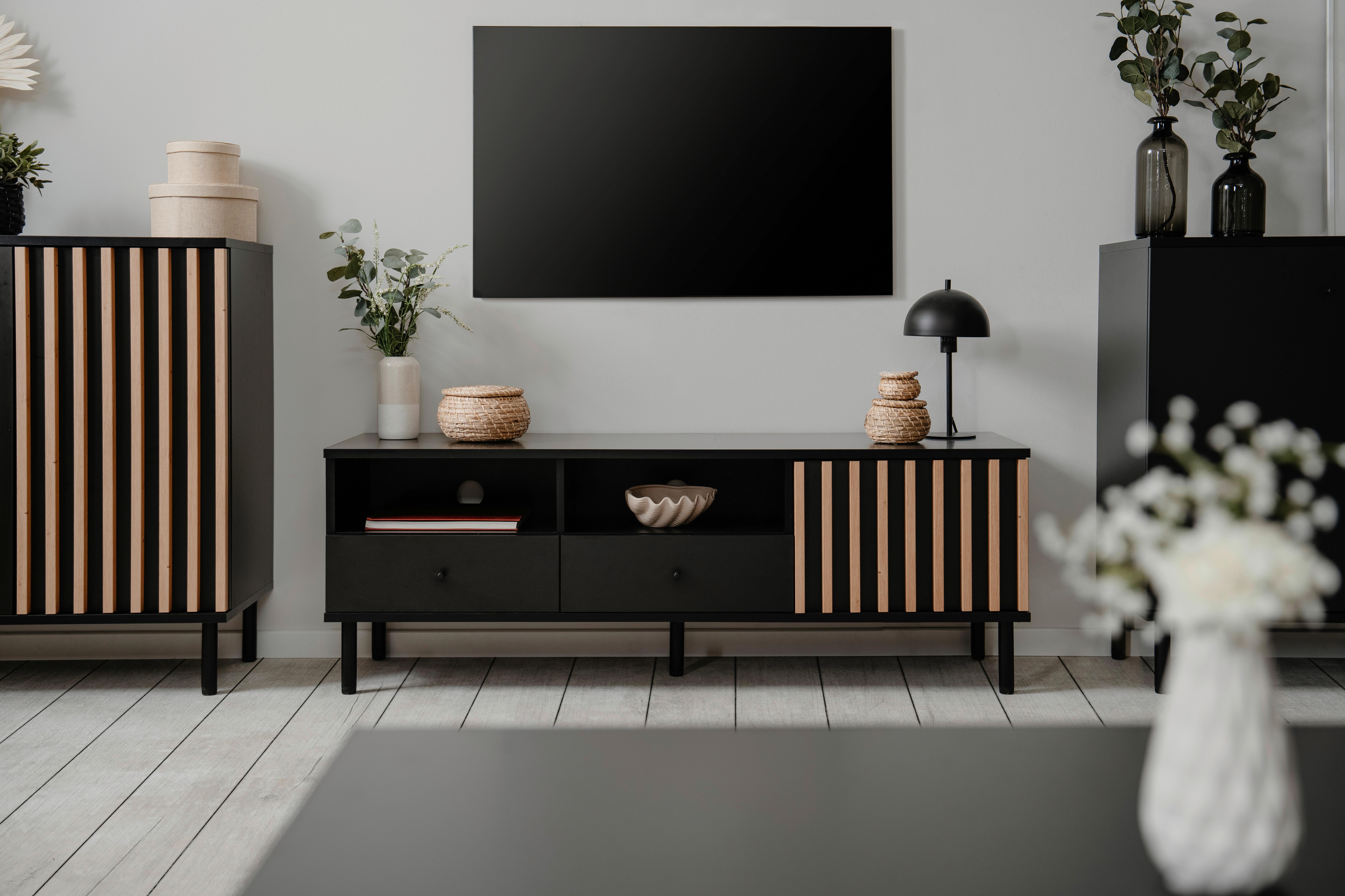 Lowboard Monza 56a - Schwarz/Eiche Artisan, Design, Holzwerkstoff (138/49/40cm) - Livetastic