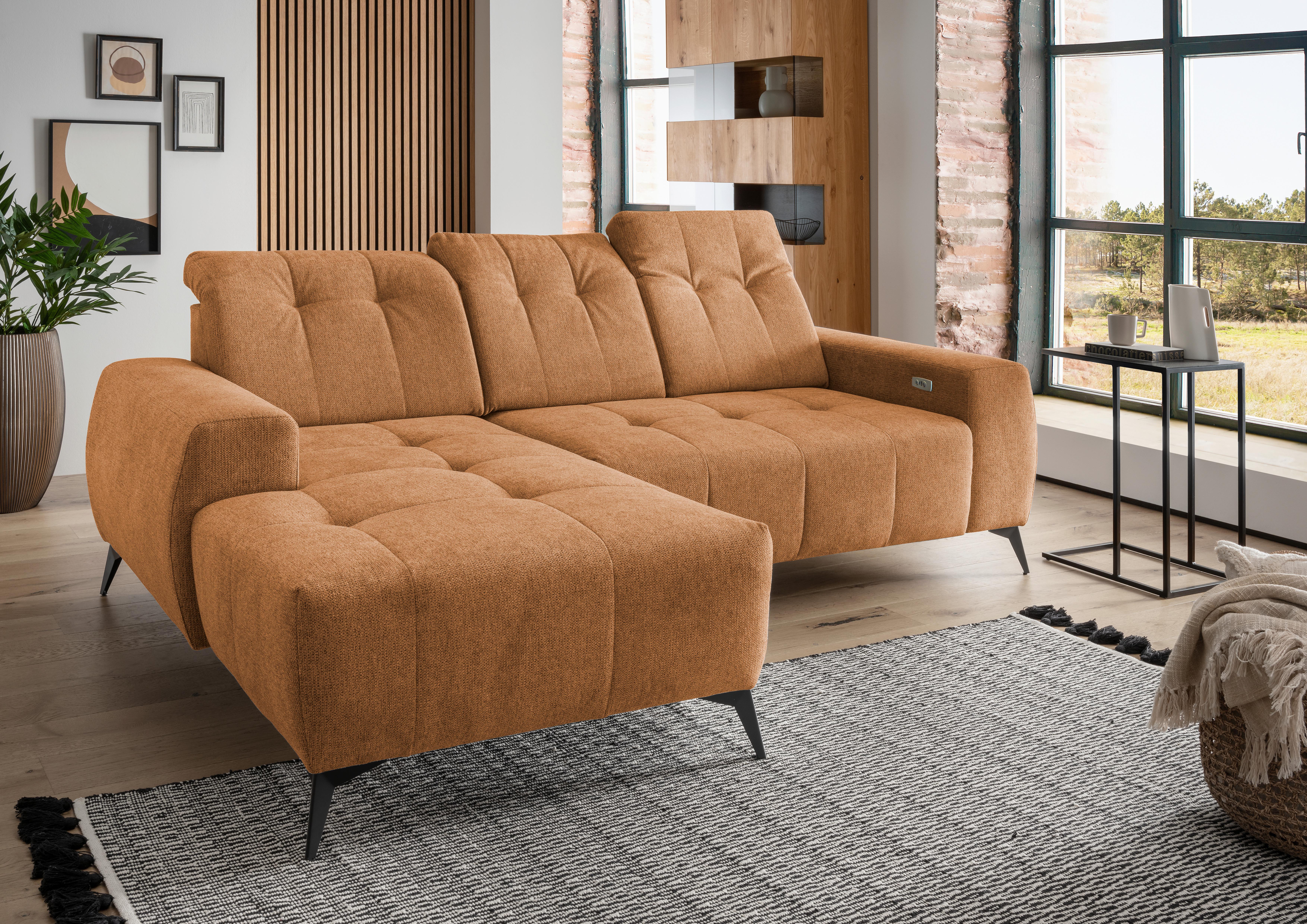 Ecksofa mit USB Anschluss Sano, Currygelb, S: 180x258 cm - Currygelb/Schwarz, MODERN, Textil (180/258cm) - Livetastic