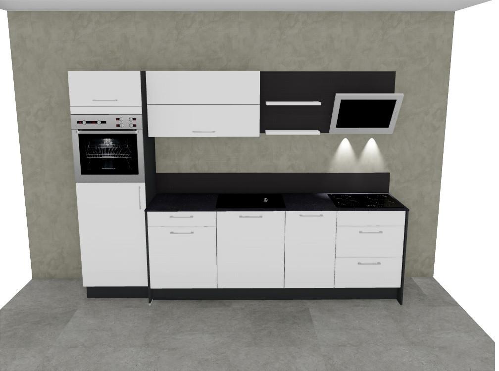 Küchenzeile mit Geräten 285 cm Weiß/Graphitgrau - Weiß Hochglanz/Weiß, MODERN, Holzwerkstoff (285cm) - Pino