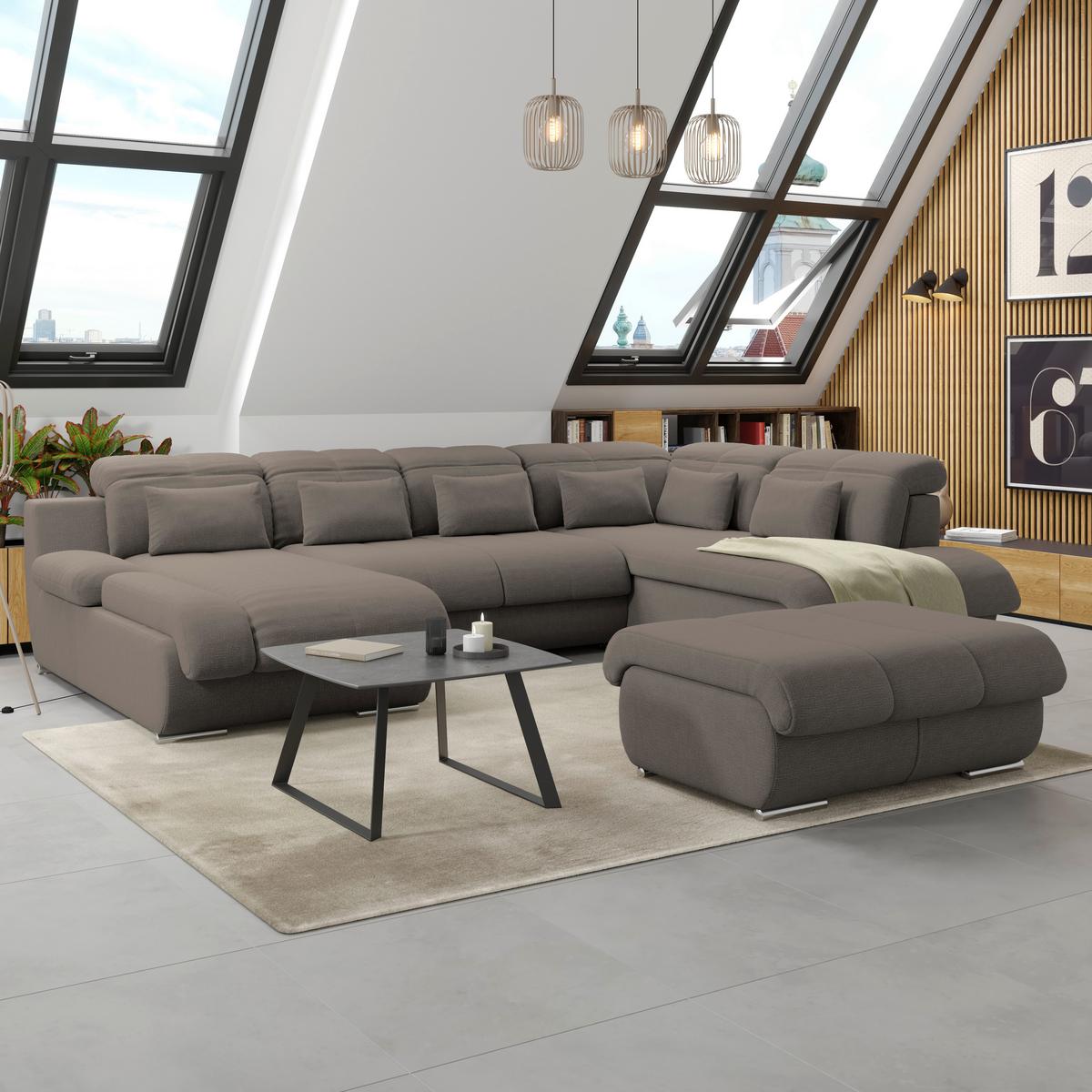 Wohnlandschaft Multi mit Schlaffunktion Dunkelbraun - Chromfarben/Dunkelbraun, MODERN, Textil (228/345/184cm) - Luca Bessoni