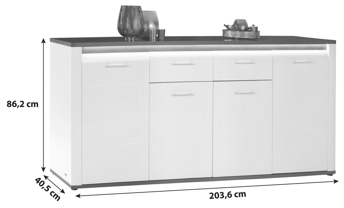 Tálalószekrény Alassio - grafitszürke/fehér, Modern, faalapú anyag (203,6/86,2/40,5cm) - Luca Bessoni