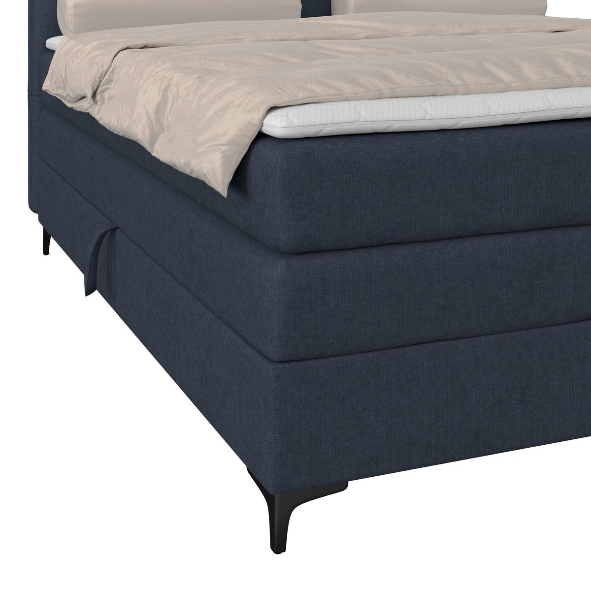 Boxspringbett MITTO Dunkelblau 140x200 cm - Schwarz/Dunkelblau, KONVENTIONELL, Textil/Metall (140/200cm)