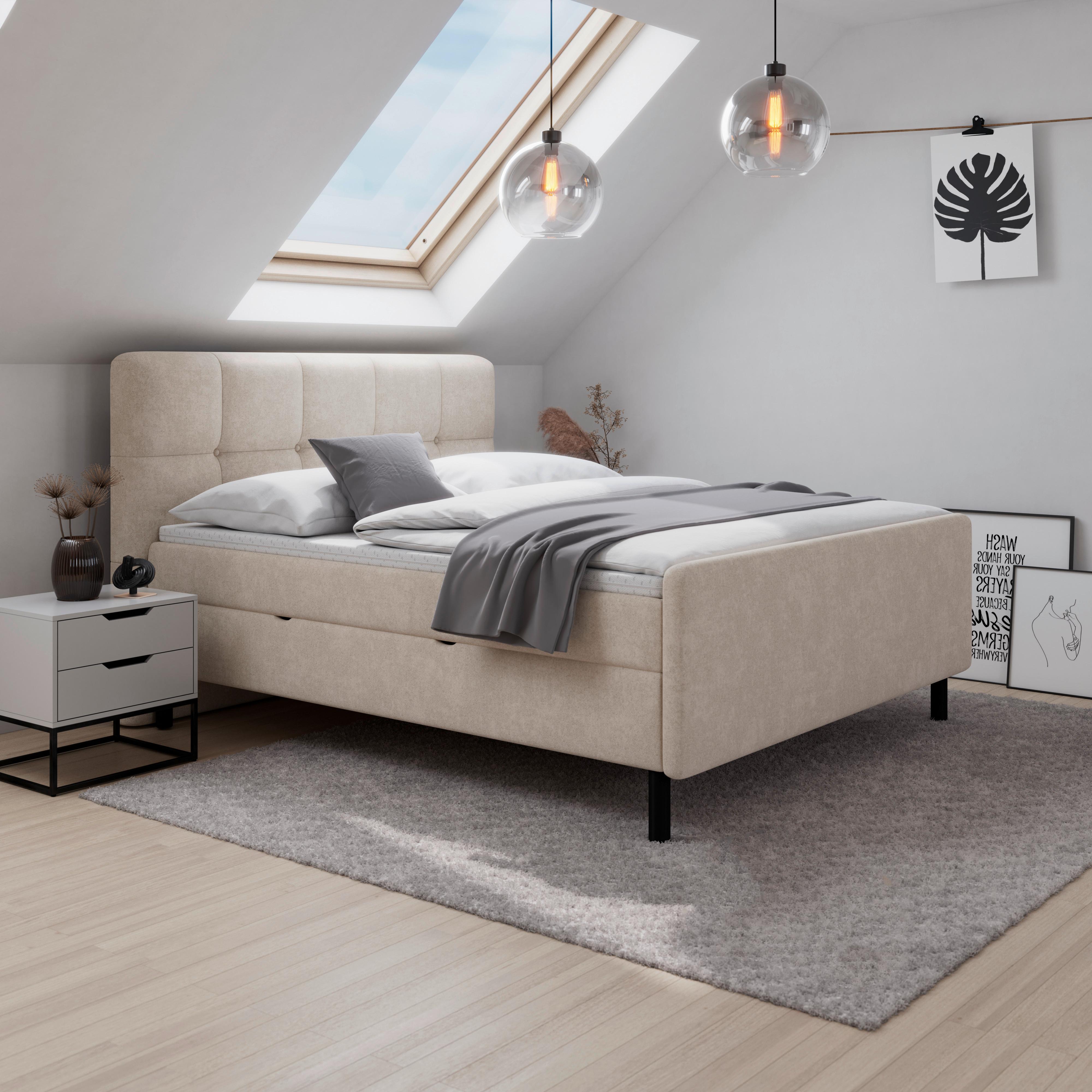 Posteľ boxspring MARBELLA 180x200, béžová - černá/béžová, Moderní, kov/dřevo (180/200cm) - Bessagi Home