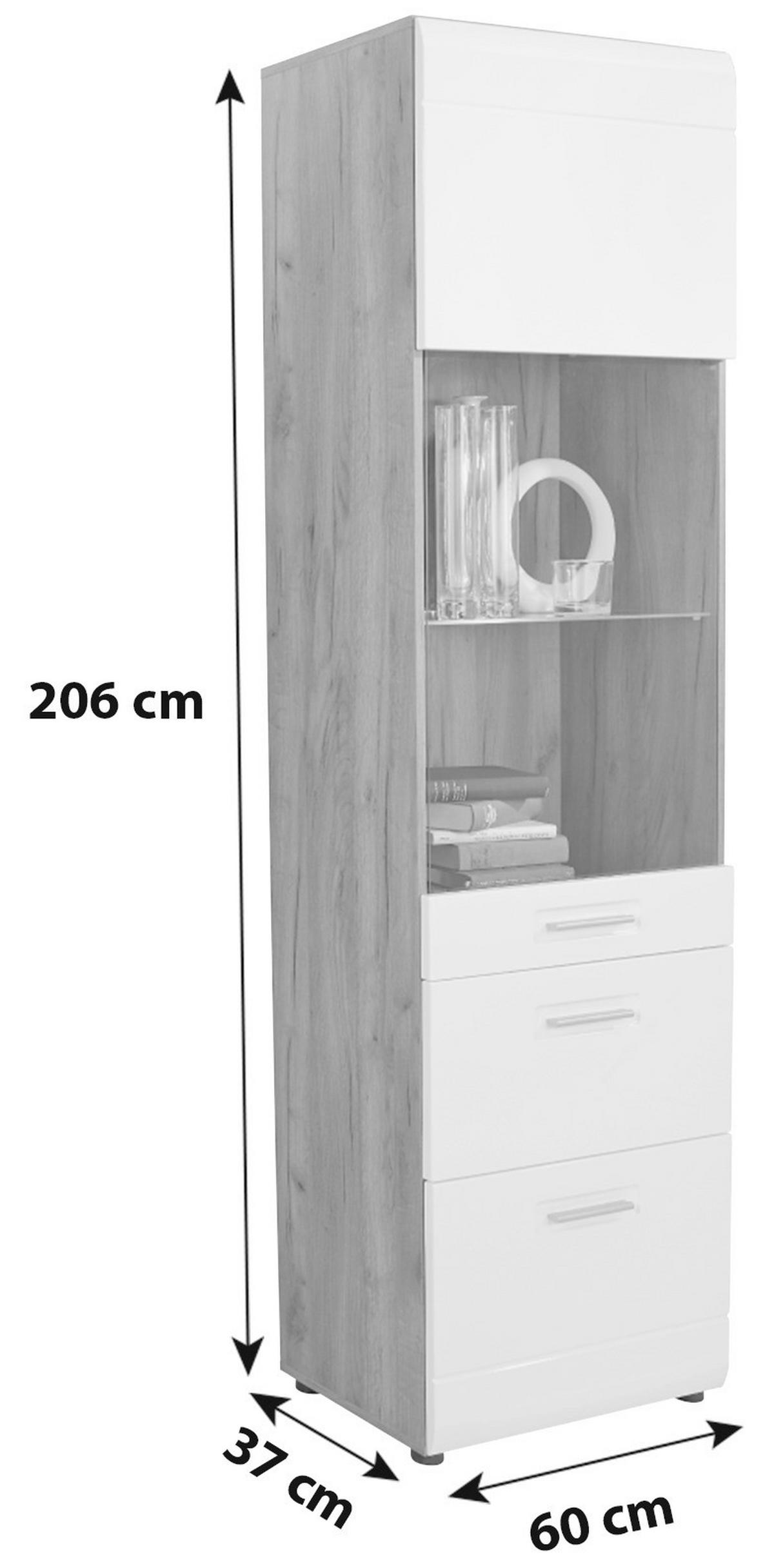 Vitrin Avensis New - tölgyfa színű/fehér, Konventionell, faalapú anyag/Üveg (60/205,7/37,1cm) - Luca Bessoni