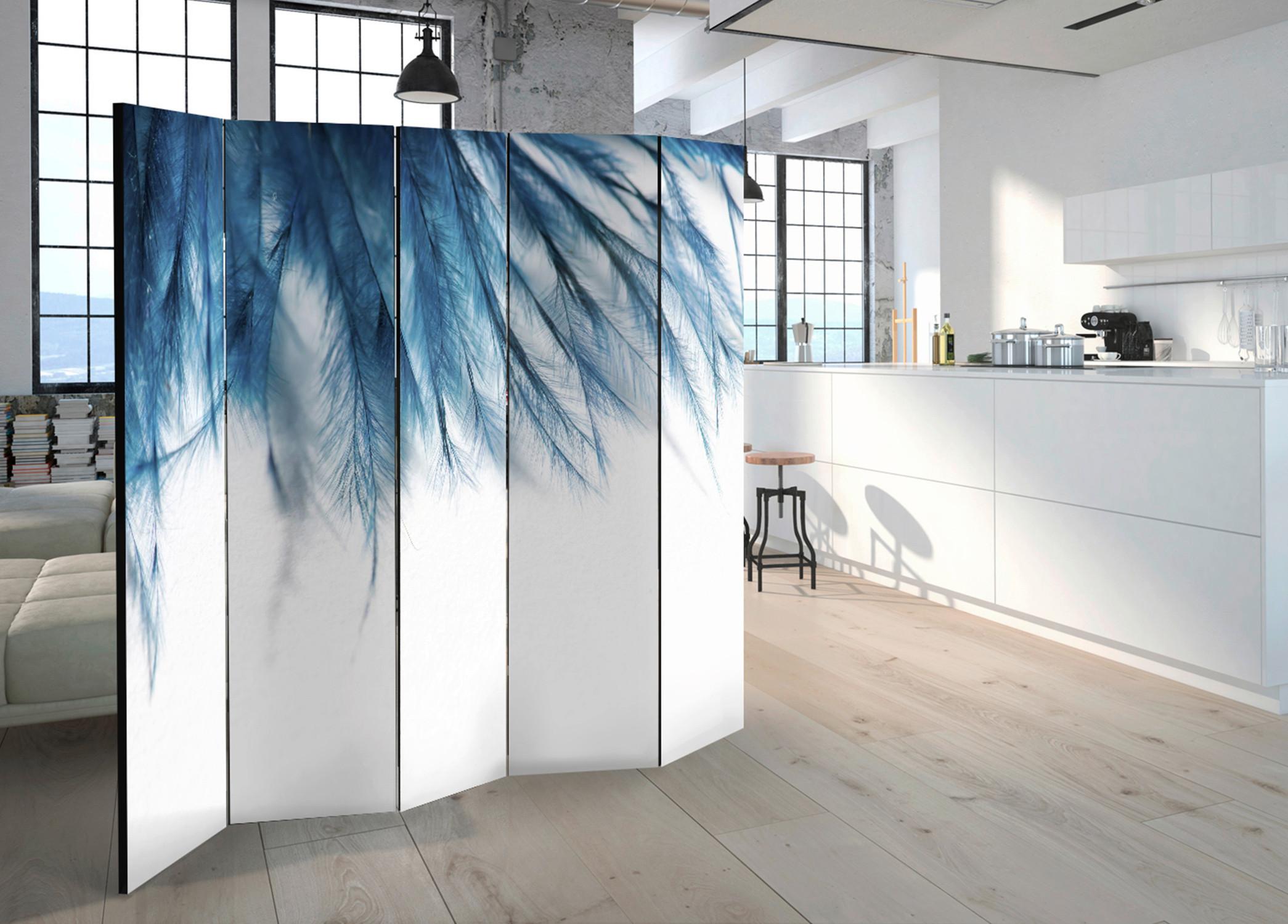 Paravent Blau Weiß B: 225 cm - Blau/Weiß, Basics, Holz/Textil (225/172/3cm) - artgeist