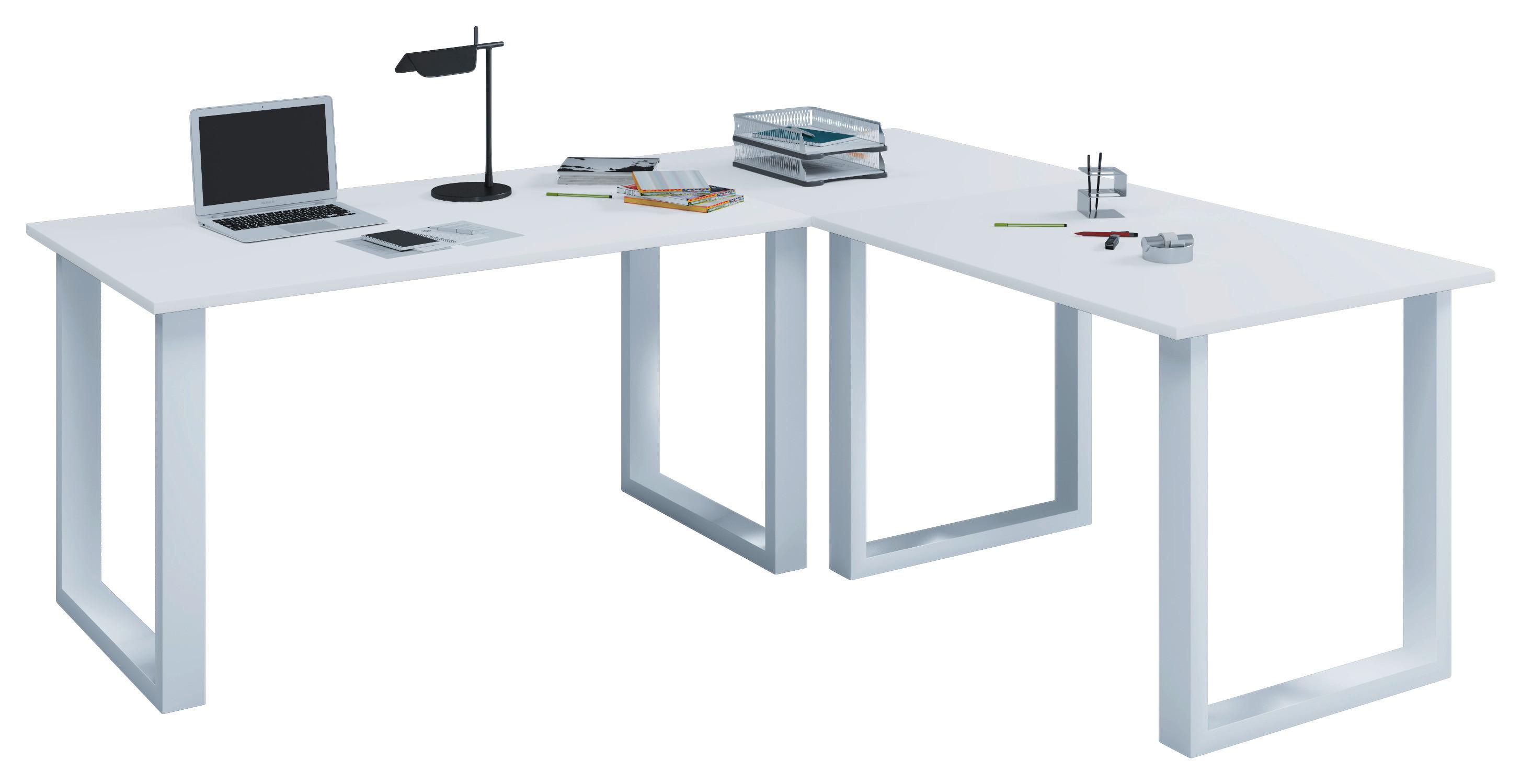Eckschreibtisch Lona 220x160cm Weiß - Weiß, MODERN, Holzwerkstoff/Metall (220/160/76cm) - MID.YOU