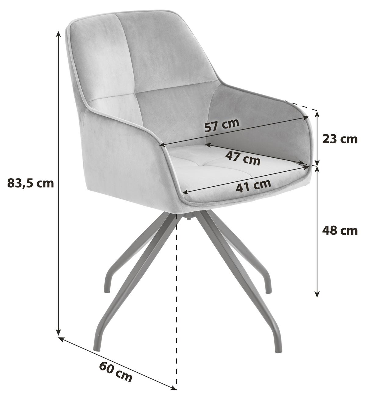 Armlehnstuhl Rapallo Grau drehbare Sitzfläche 2er-Set - Schwarz/Grau, MODERN, Holz/Textil (57/83,5/60cm) - Livetastic