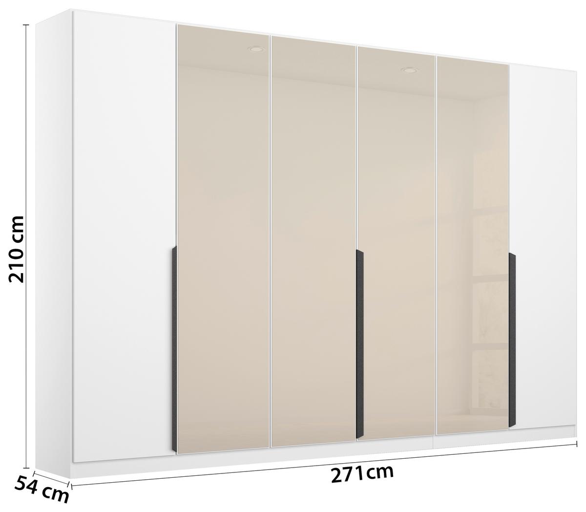 Drehtürenschrank Artemis 271 Cm Weiß/champagnerfarben - Champagner/Weiß, MODERN, Glas/Holzwerkstoff (271/210/54cm) - Rauch Möbel