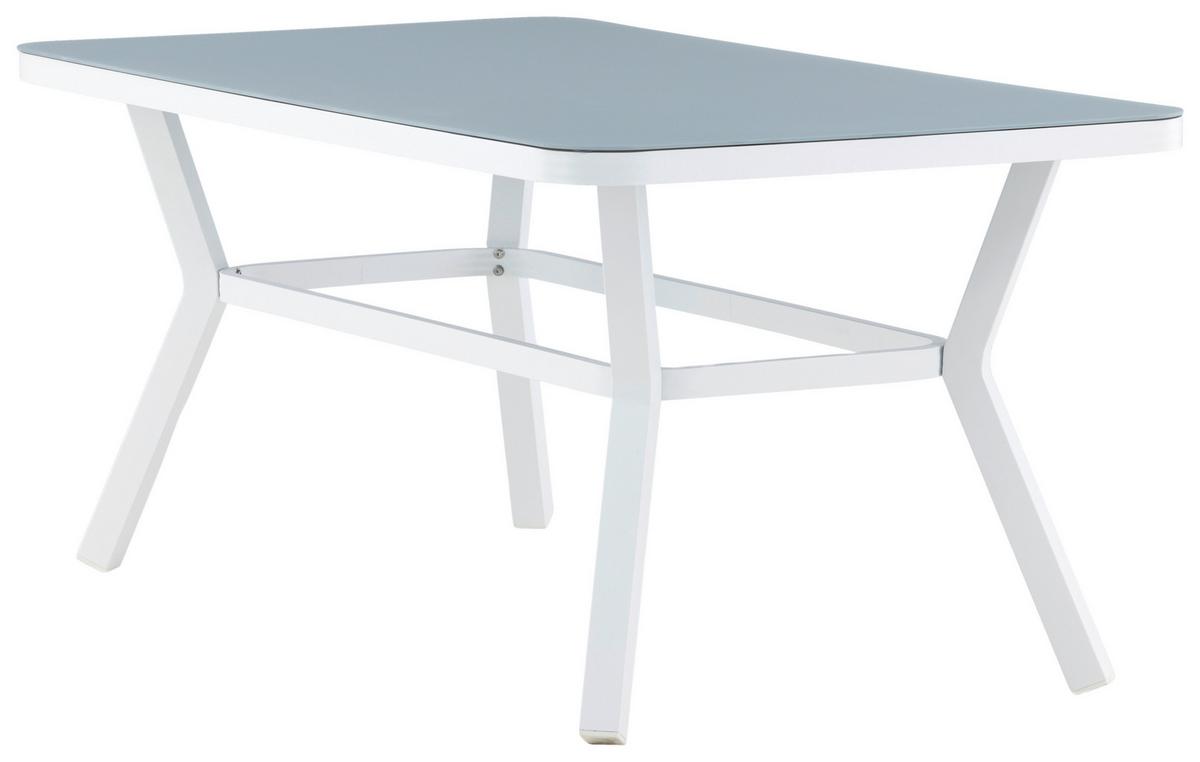 Gartentisch Virya - Weiß/Grau, KONVENTIONELL, Glas/Metall (160/90/74cm) - Gardenson