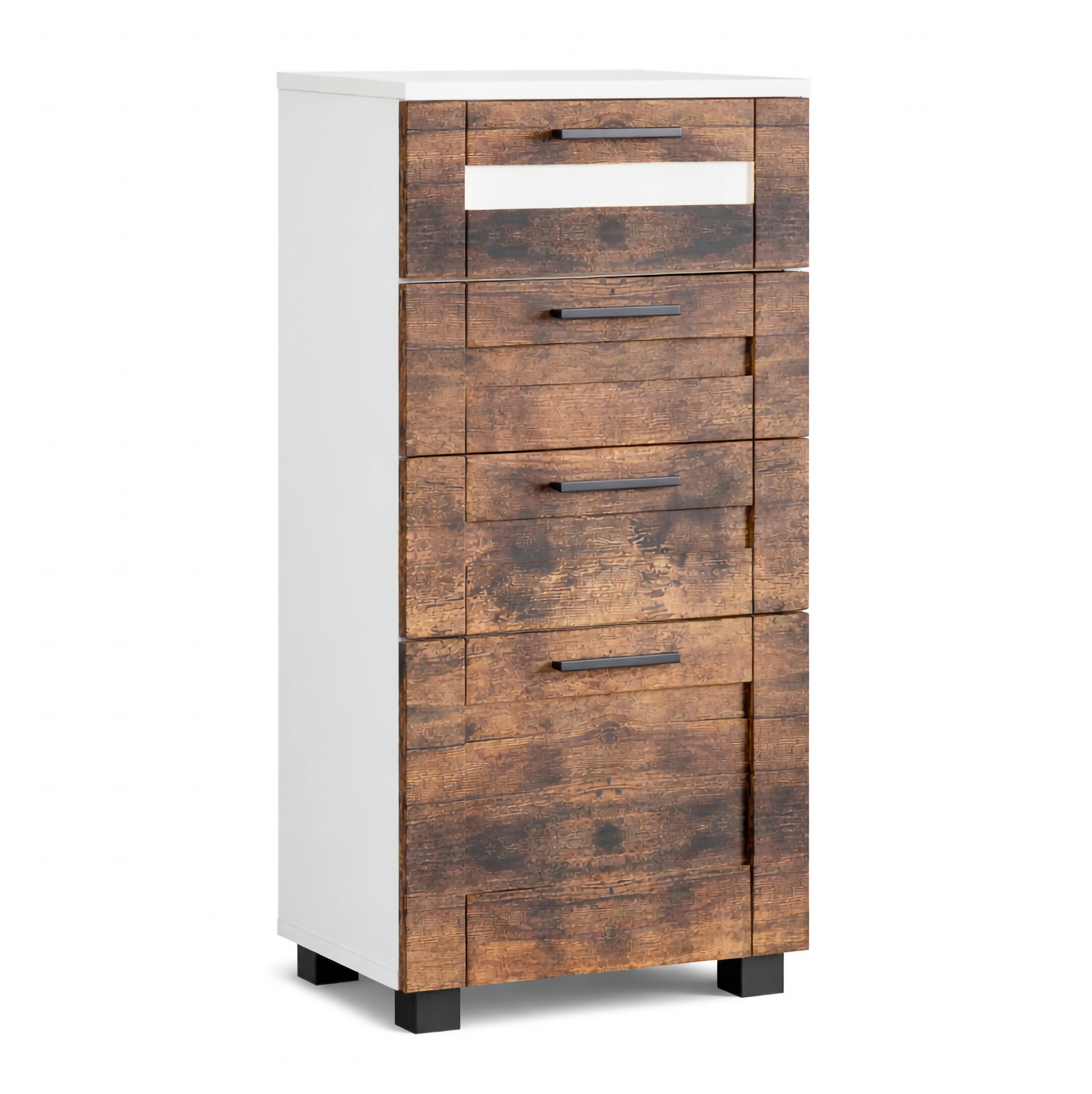 Midischrank Nilari Weiß/Eichefarben B: 38cm - Eichefarben/Weiß, Trend, Glas/Holzwerkstoff (38/76/28cm) - MID.YOU