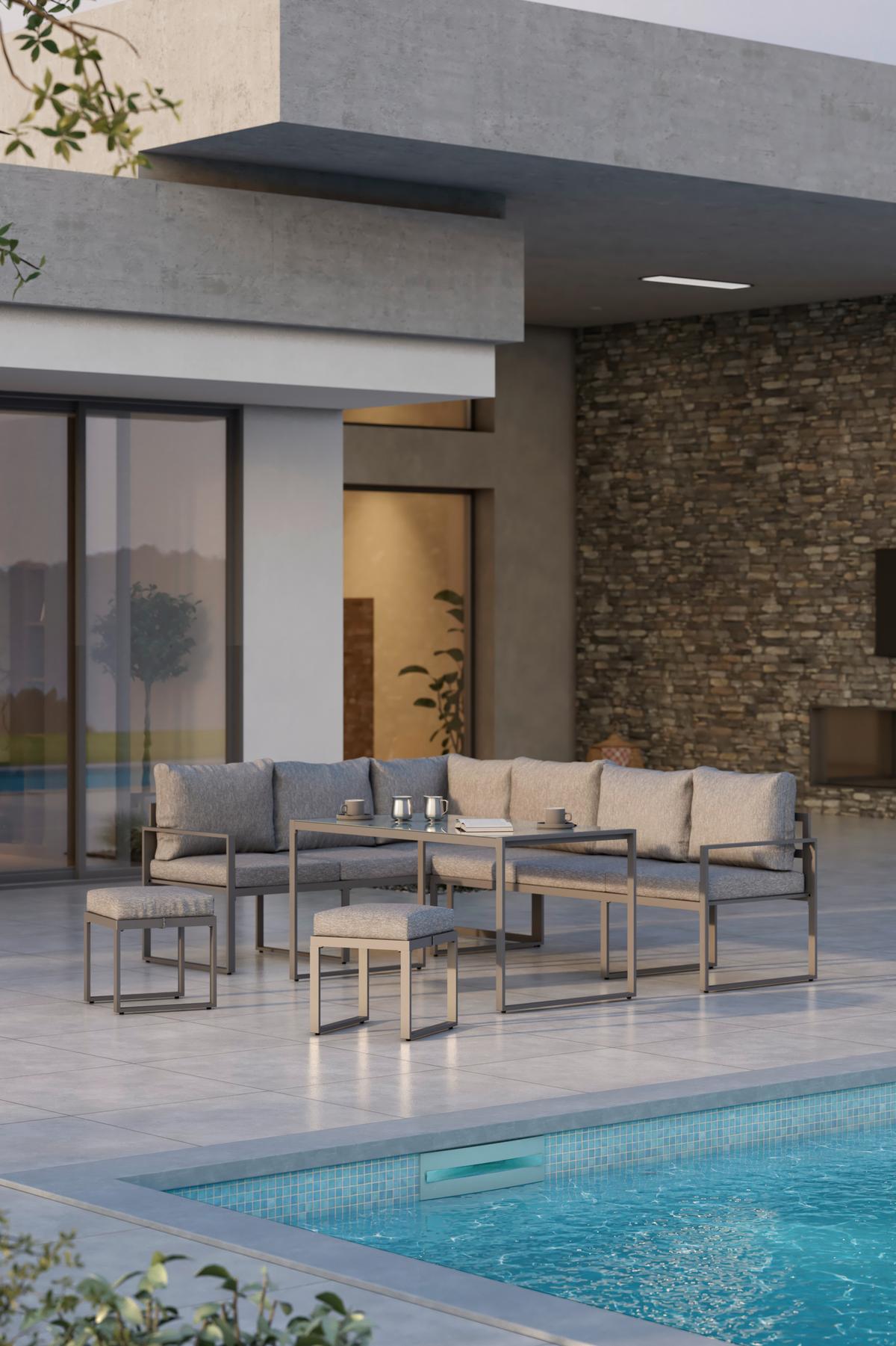 Lounge-garnitúra Leon - szürke, Modern, Üveg/fém (176/239cm) - Beldano