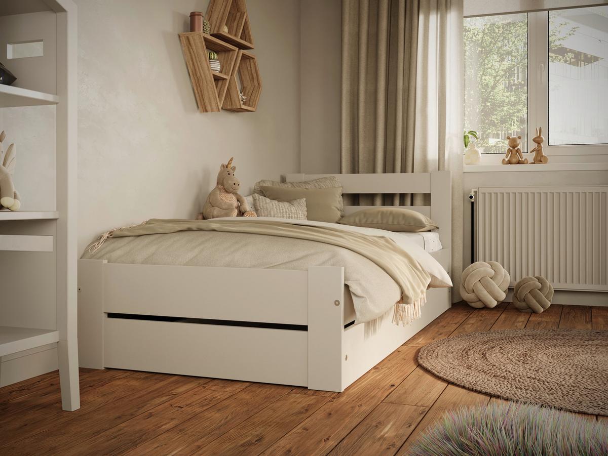 Kinder-/Juniorbett Emil Weiß B: 80cm - Birkefarben/Weiß, MODERN, Holz/Holzwerkstoff (80/180cm) - MID.YOU
