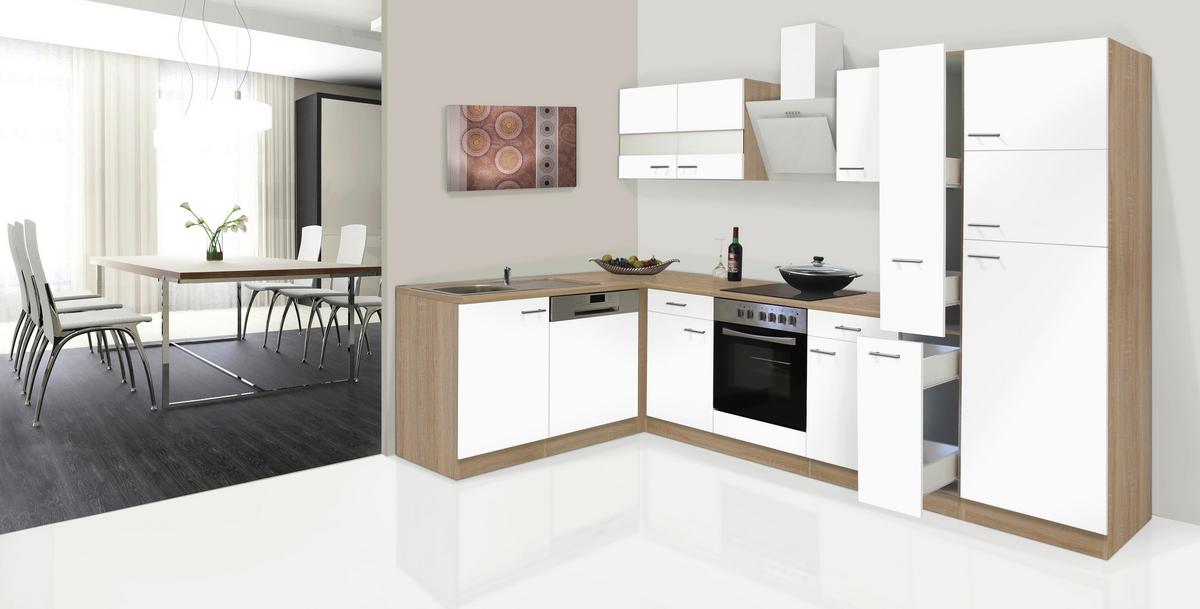 Eckküche Economy mit Geräten 172 cm Weiß/Eichefarben - Eichefarben/Weiß, Basics, Glas/Holzwerkstoff (172/310cm) - Respekta