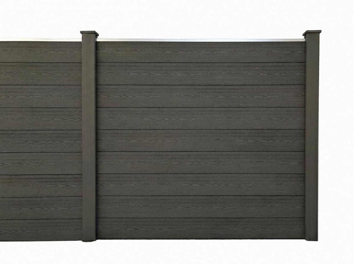 WPC Zaunpaket 5 Elemente, 6 Pfosten, einfaches Stecksystem - Anthrazit, KONVENTIONELL, Holzwerkstoff (910/185/10cm) - Prestige Home