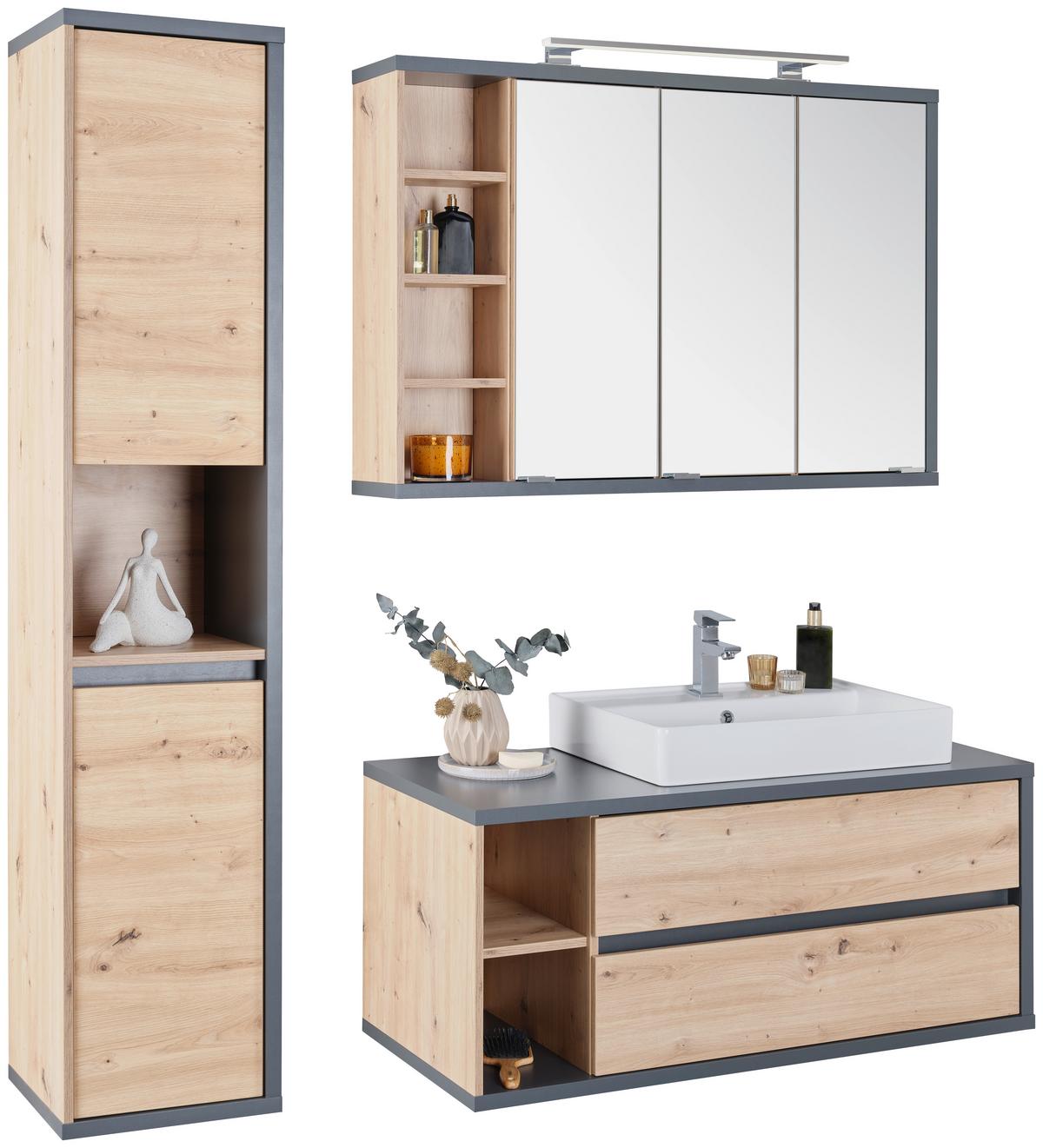 Badezimmer Camillo Anthrazit/eiche Dekor B: 145cm - Anthrazit/Eiche Artisan, MODERN, Holzwerkstoff (145/170/46cm)