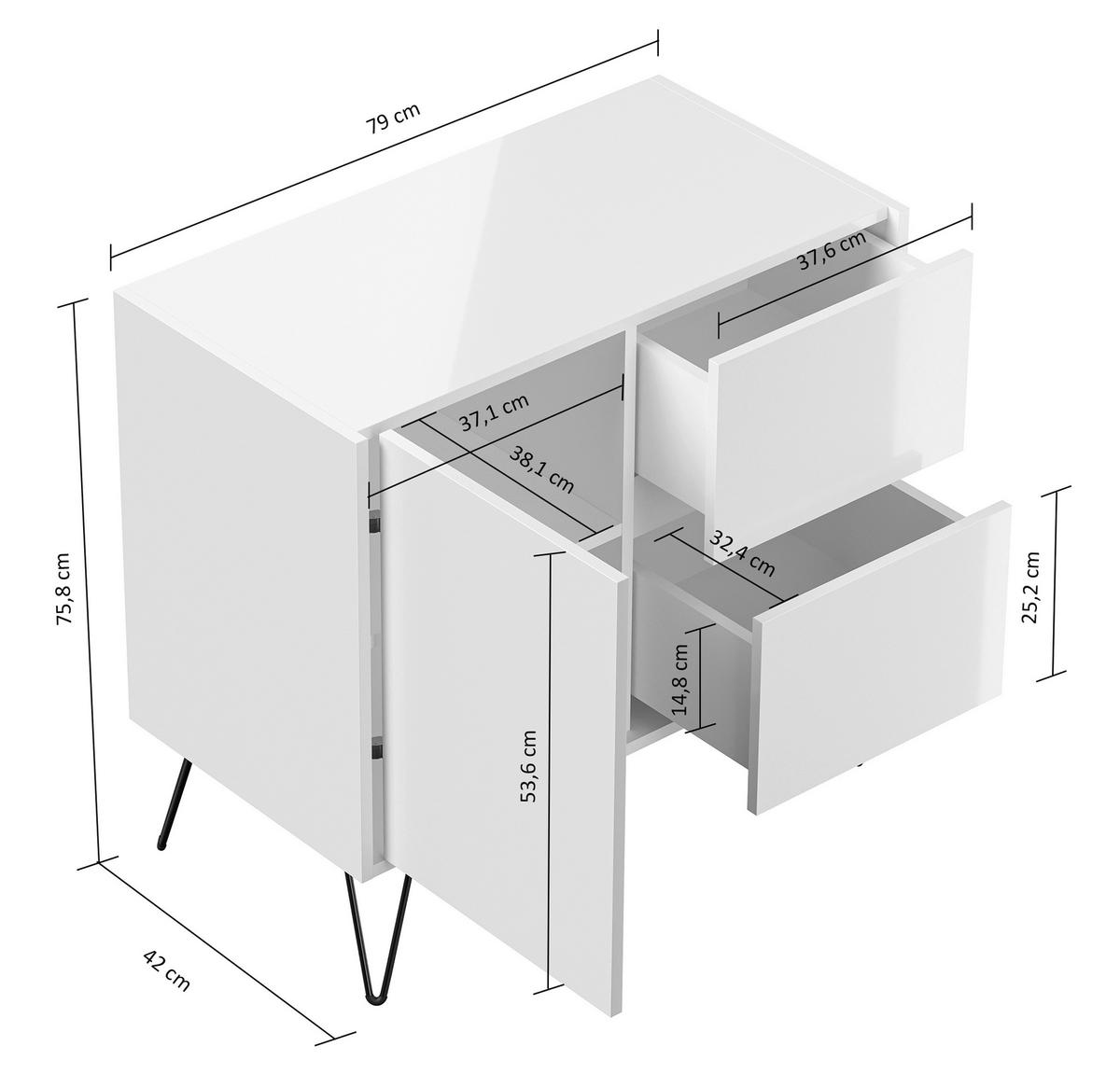 Sideboard Posseik Industrial Eichefarben/weiß B: 79 Cm - Weiß Hochglanz/Eichefarben, Design, Holzwerkstoff (79/75,8/42cm) - P & B