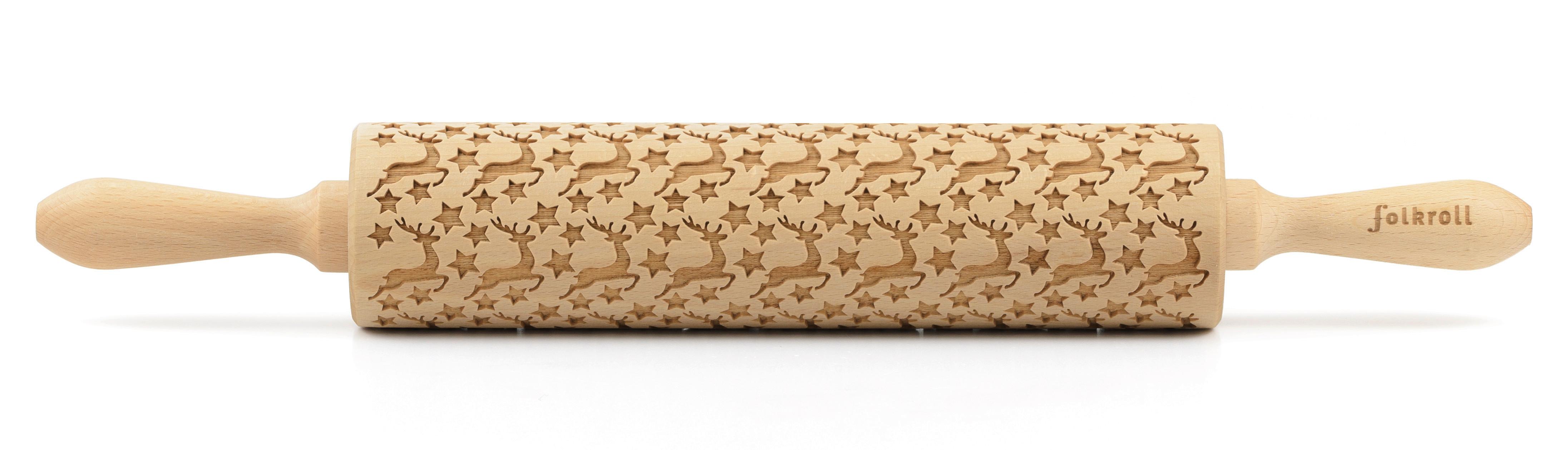 Motiv-teigrolle, Holz Teigrolle 3d Motivbuchenholz - Naturfarben, Basics, Holz (43/6/6cm) - Folkroll